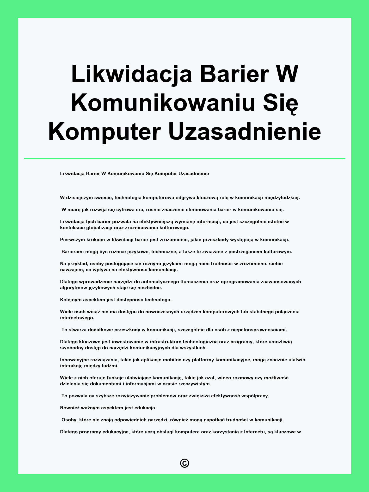 Likwidacja Barier W Komunikowaniu Się Komputer Uzasadnienie