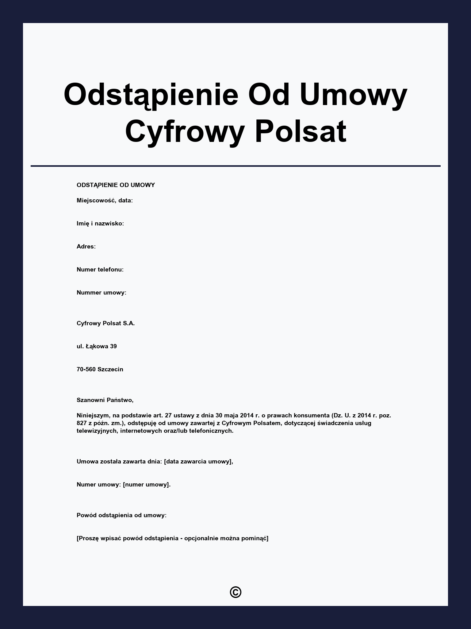 Odstąpienie Od Umowy Cyfrowy Polsat