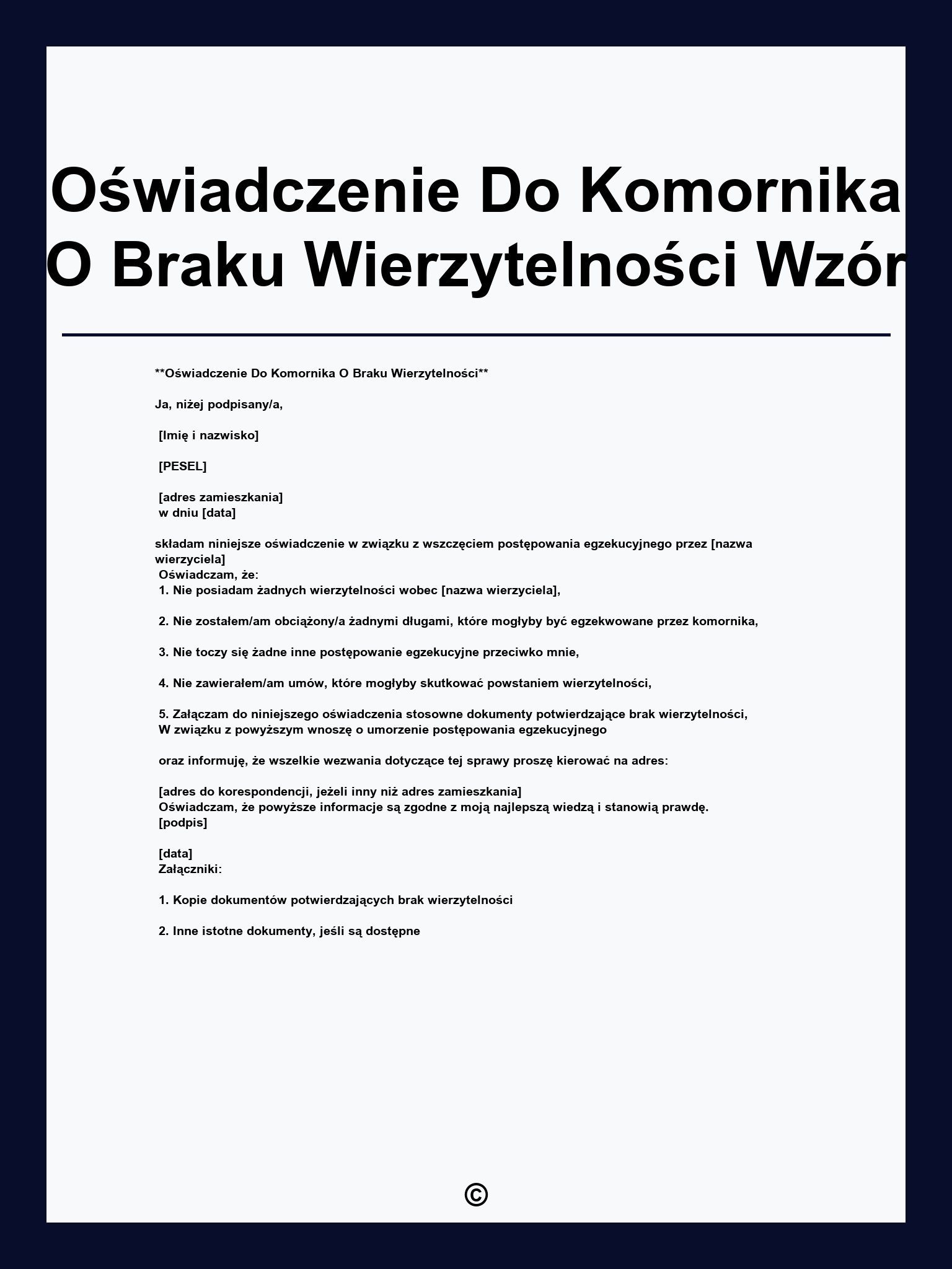 Oświadczenie Do Komornika O Braku Wierzytelności Wzór