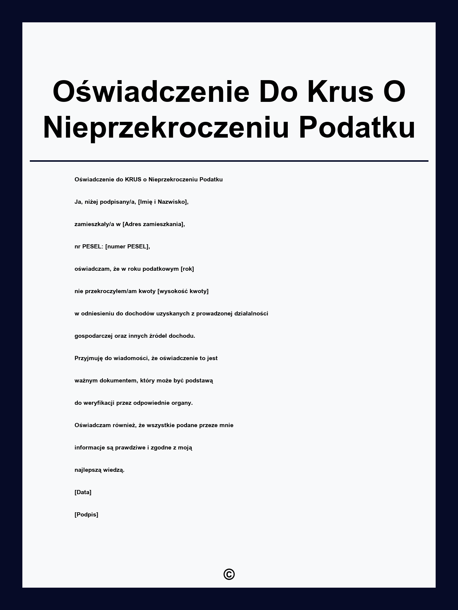 Oświadczenie Do Krus O Nieprzekroczeniu Podatku