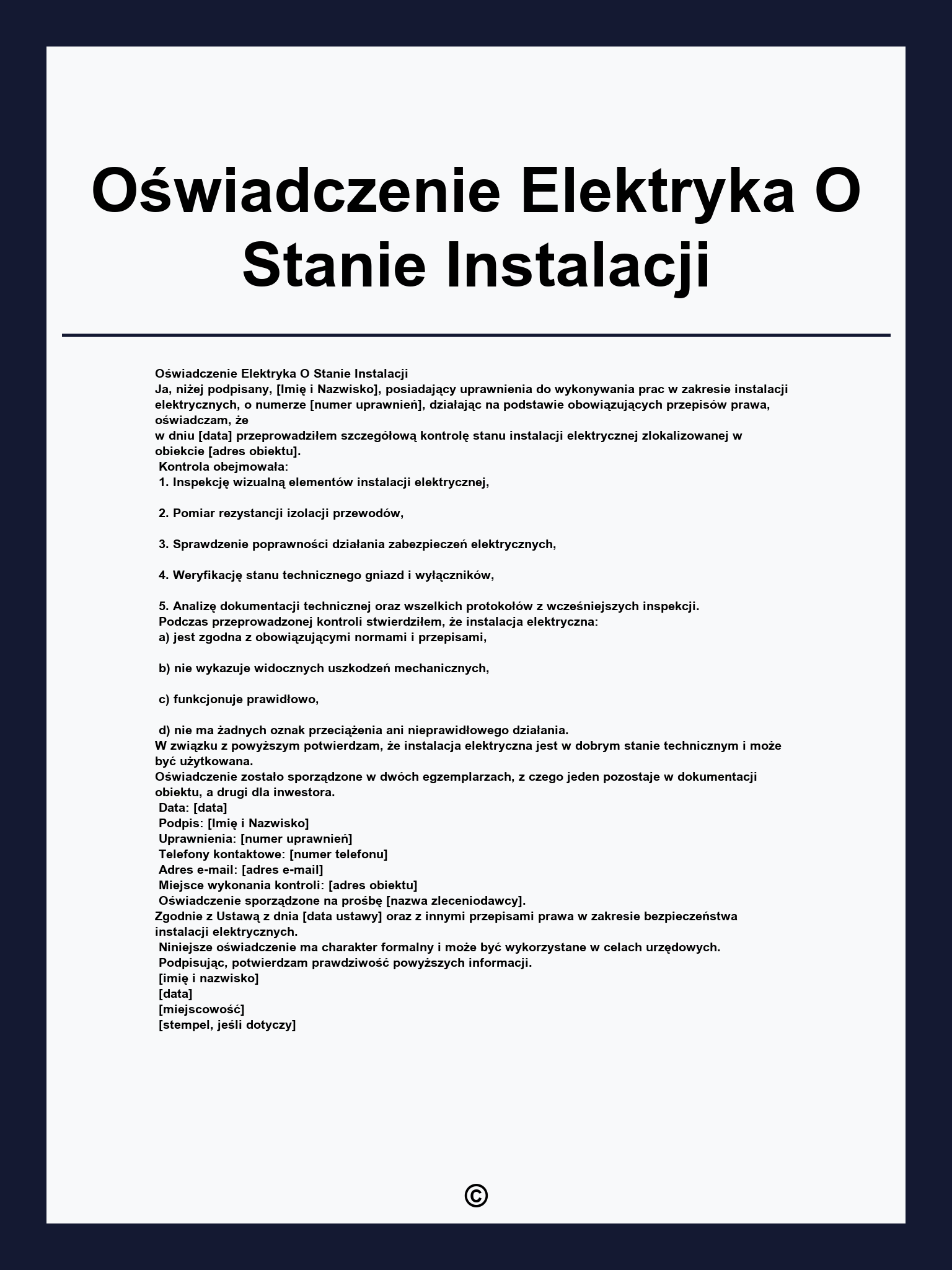 Oświadczenie Elektryka O Stanie Instalacji