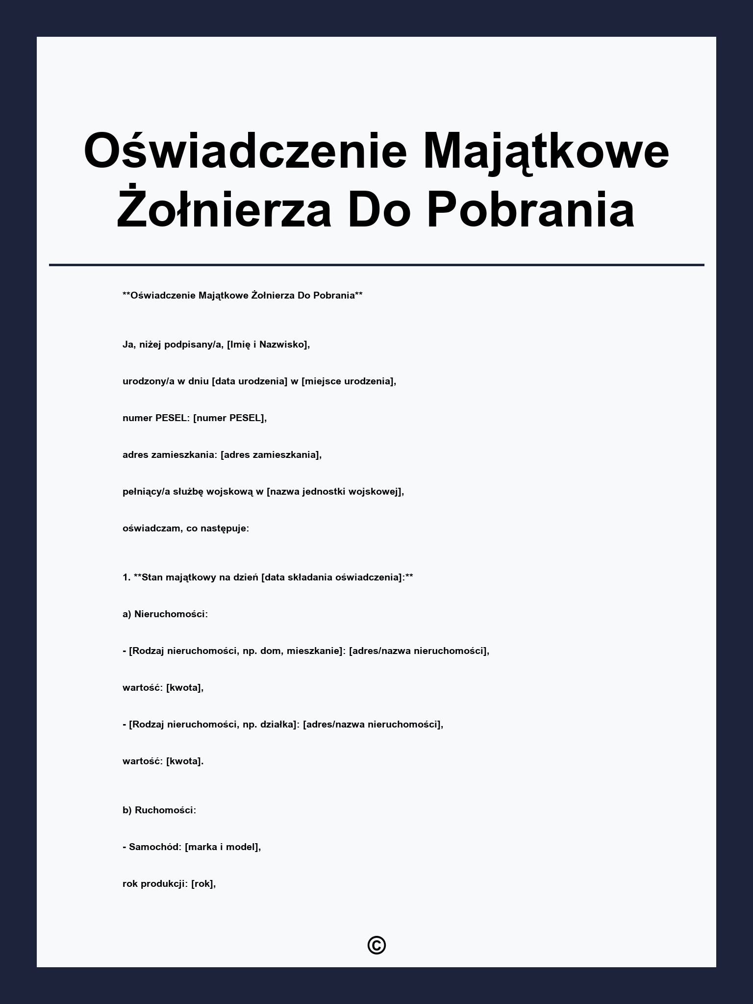 Oświadczenie Majątkowe Żołnierza Do Pobrania