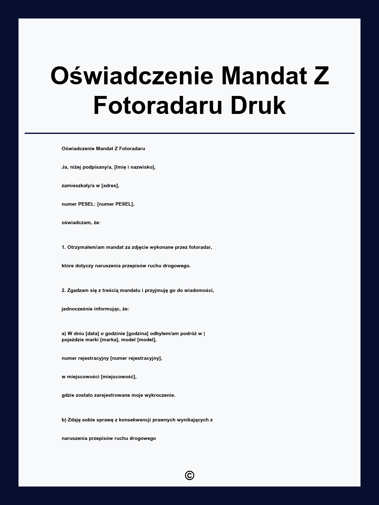 Oświadczenie Mandat Z Fotoradaru Druk