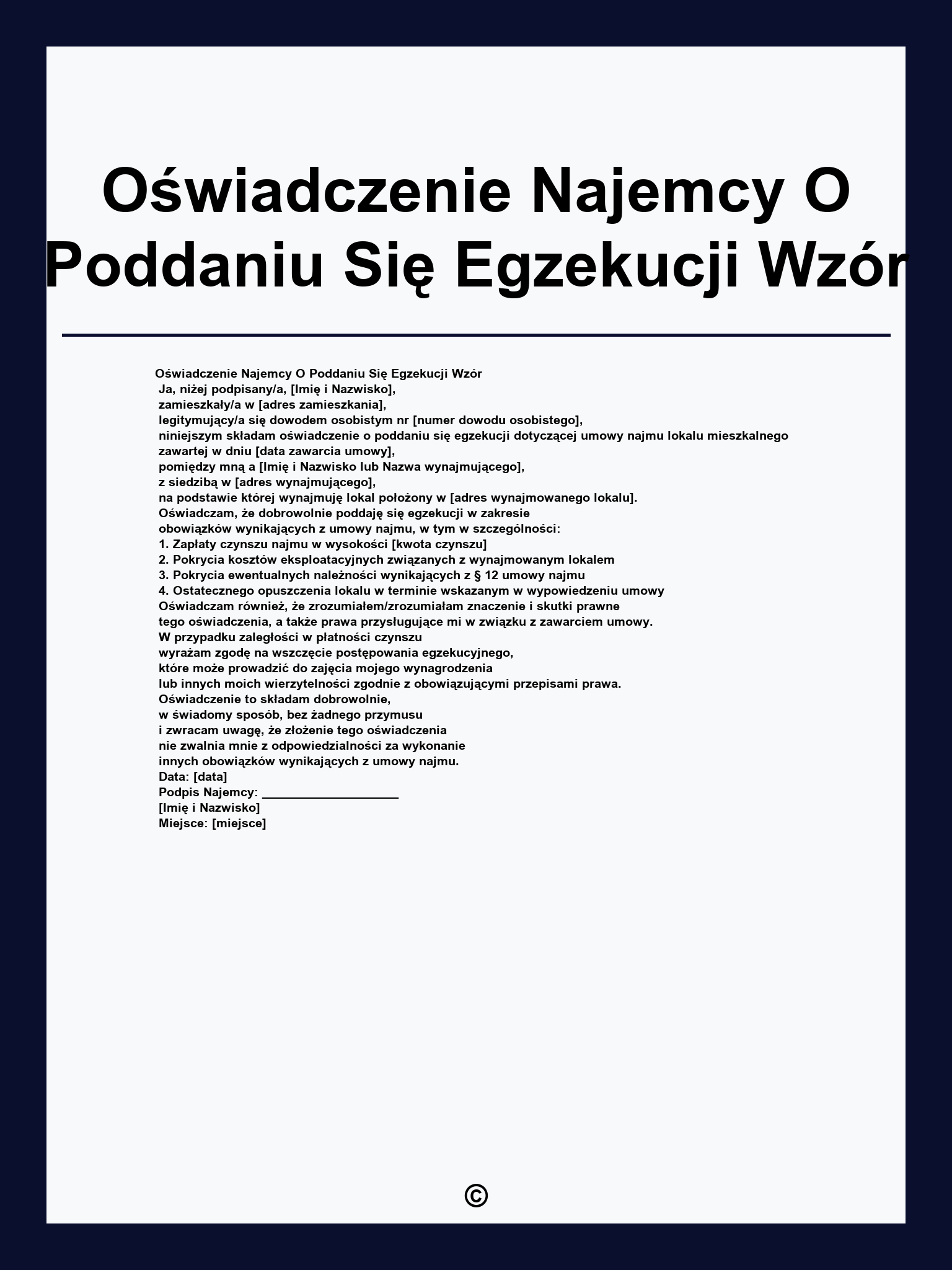 Oświadczenie Najemcy O Poddaniu Się Egzekucji Wzór