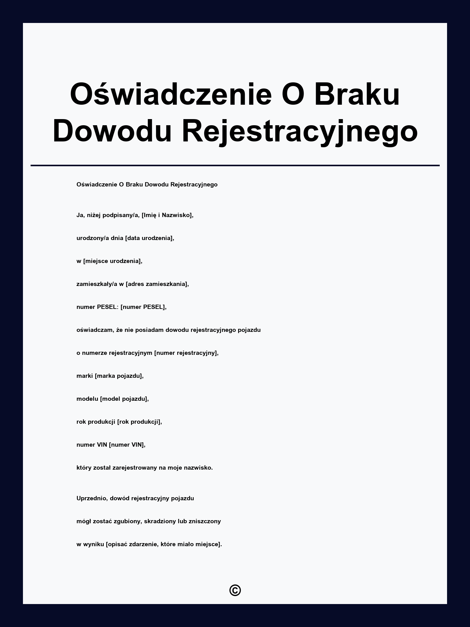 Oświadczenie O Braku Dowodu Rejestracyjnego