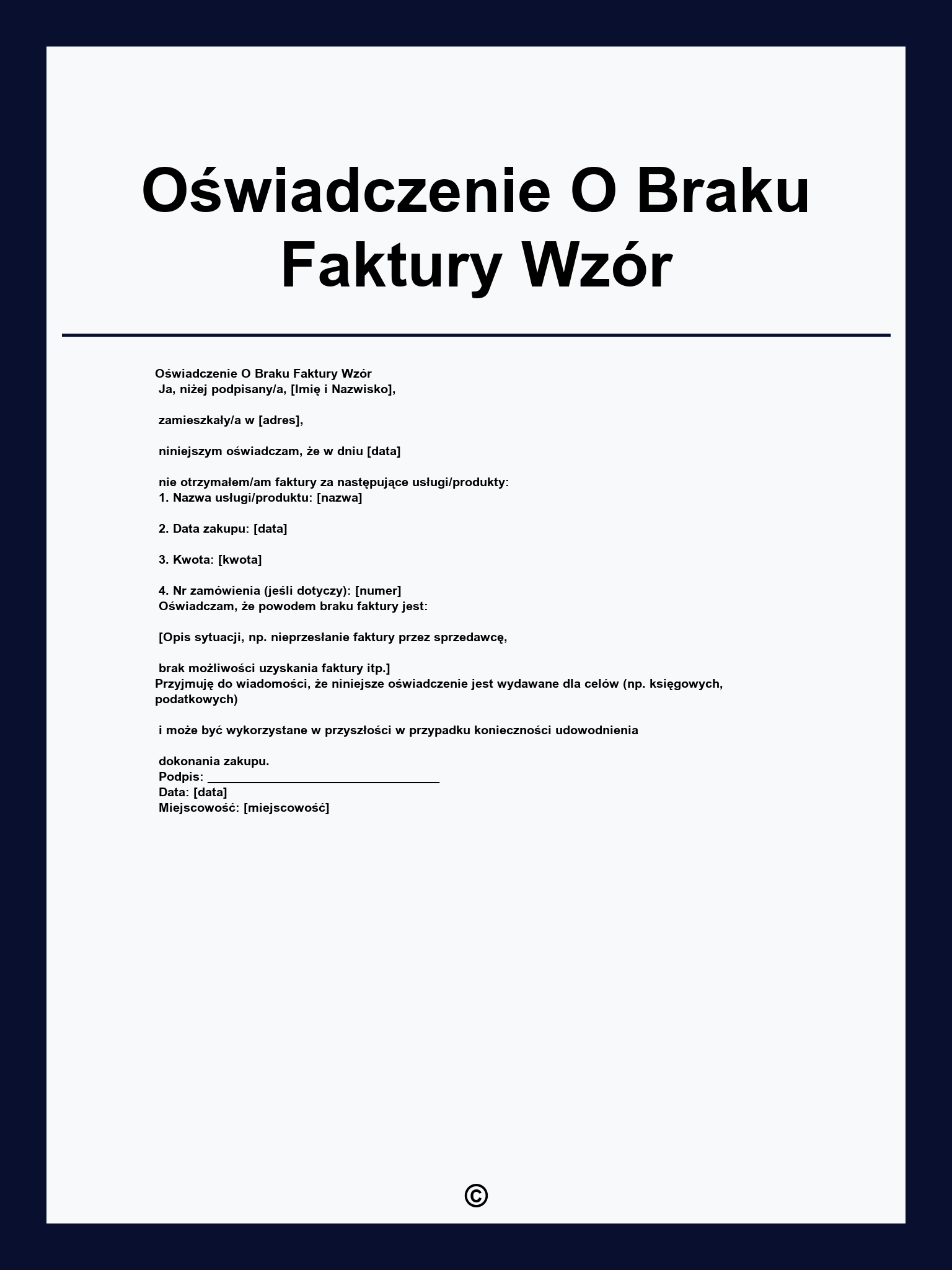 Oświadczenie O Braku Faktury Wzór