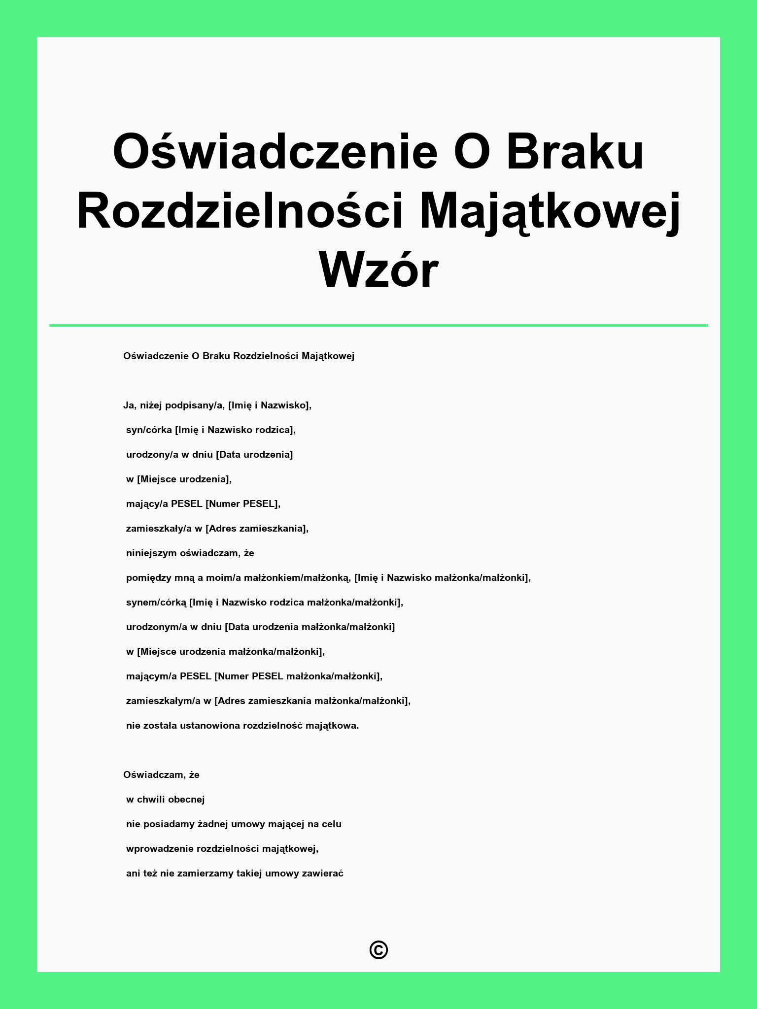 Oświadczenie O Braku Rozdzielności Majątkowej Wzór