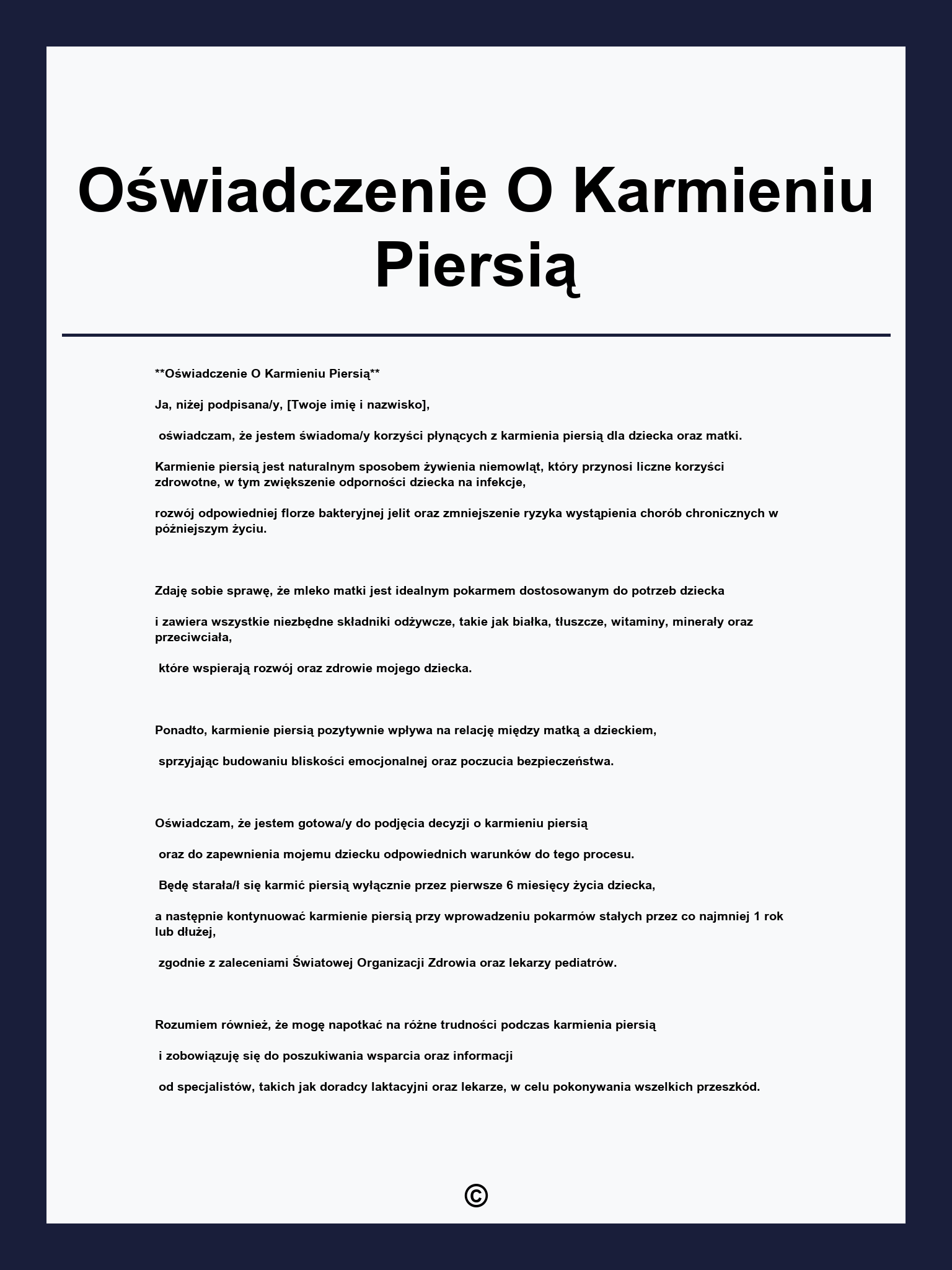 Oświadczenie O Karmieniu Piersią