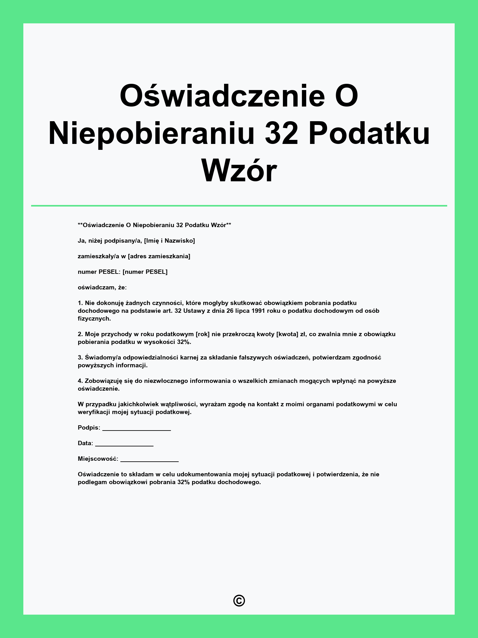 Oświadczenie O Niepobieraniu 32 Podatku Wzór