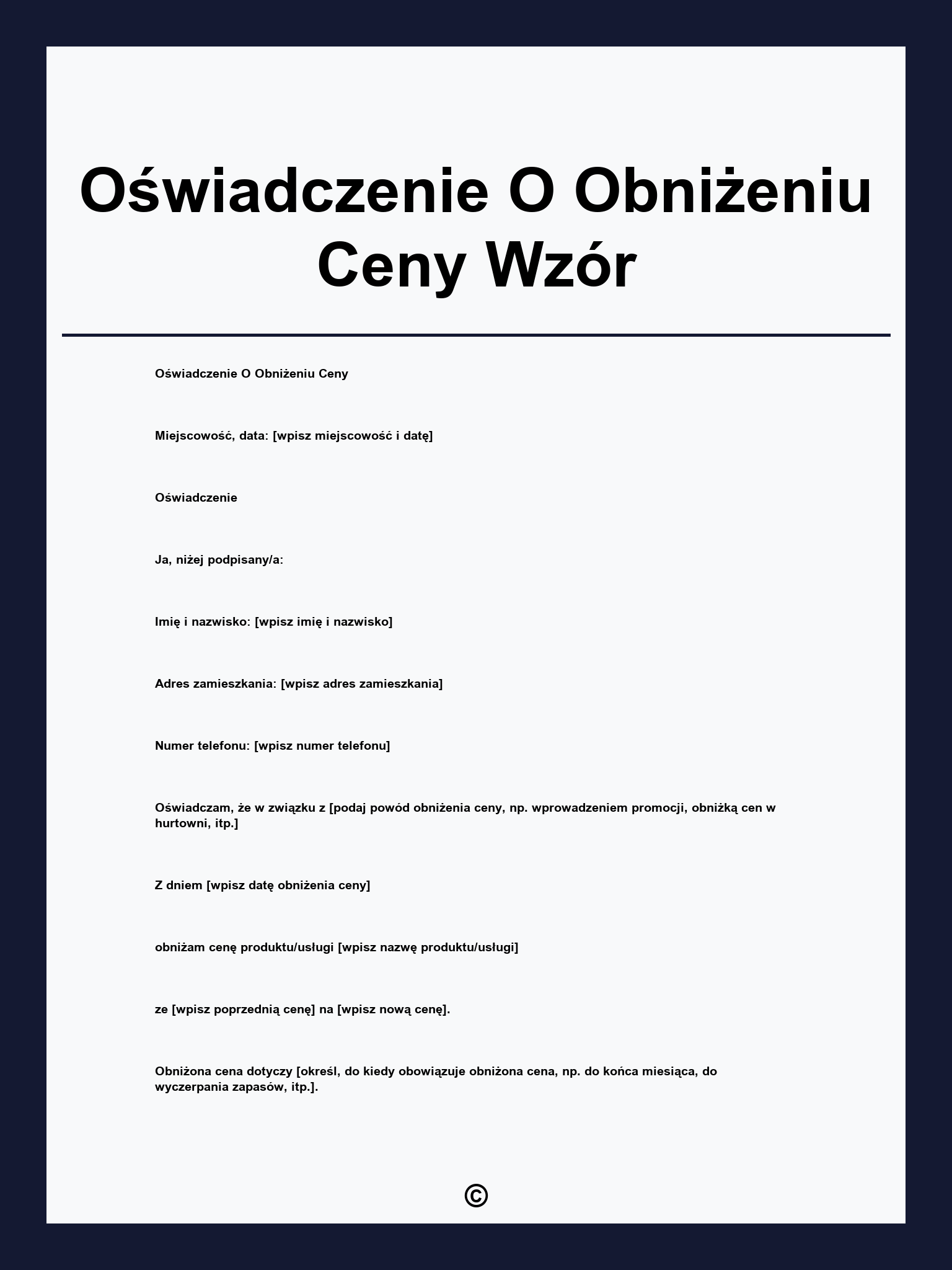 Oświadczenie O Obniżeniu Ceny Wzór