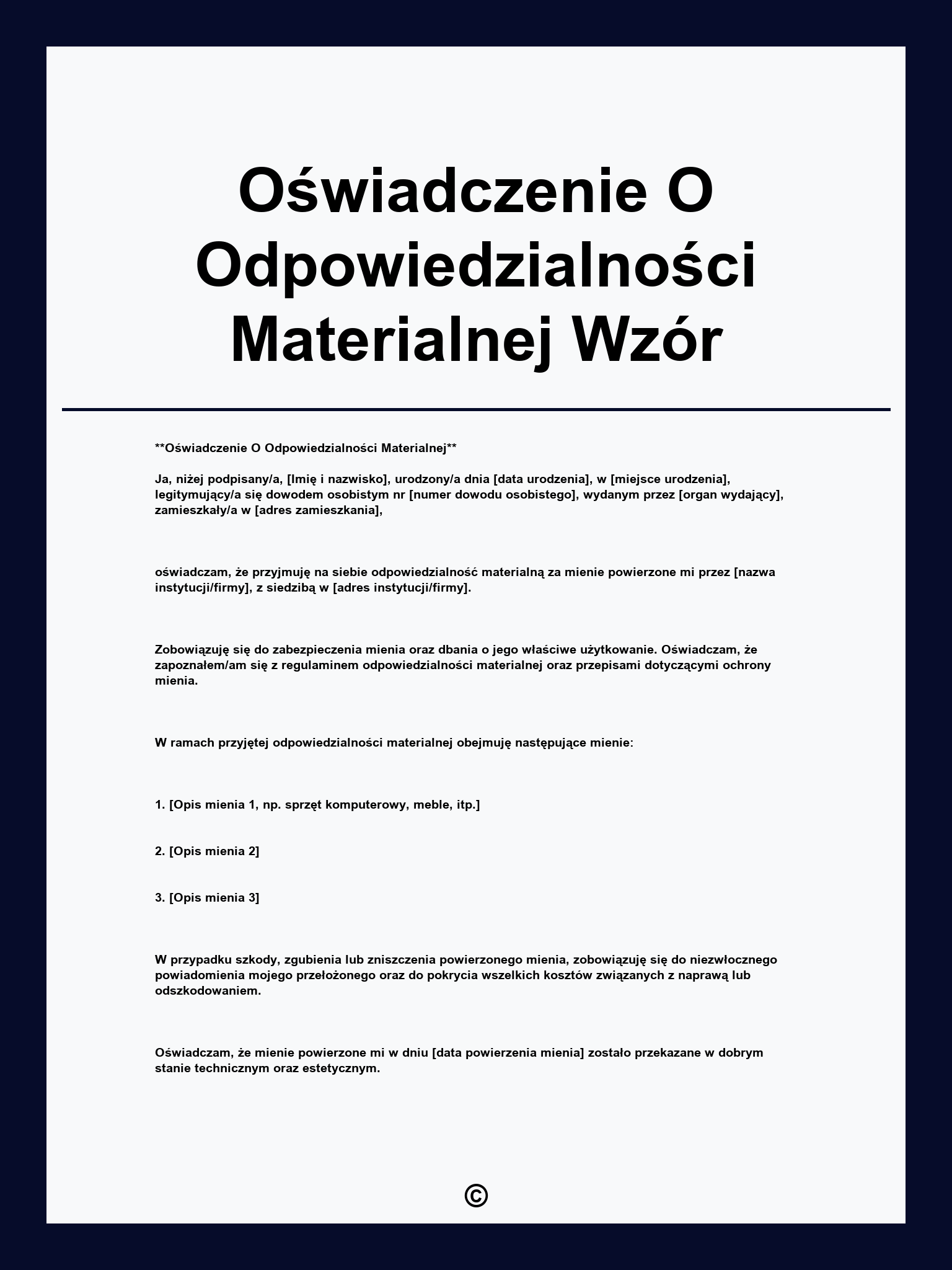 Oświadczenie O Odpowiedzialności Materialnej Wzór