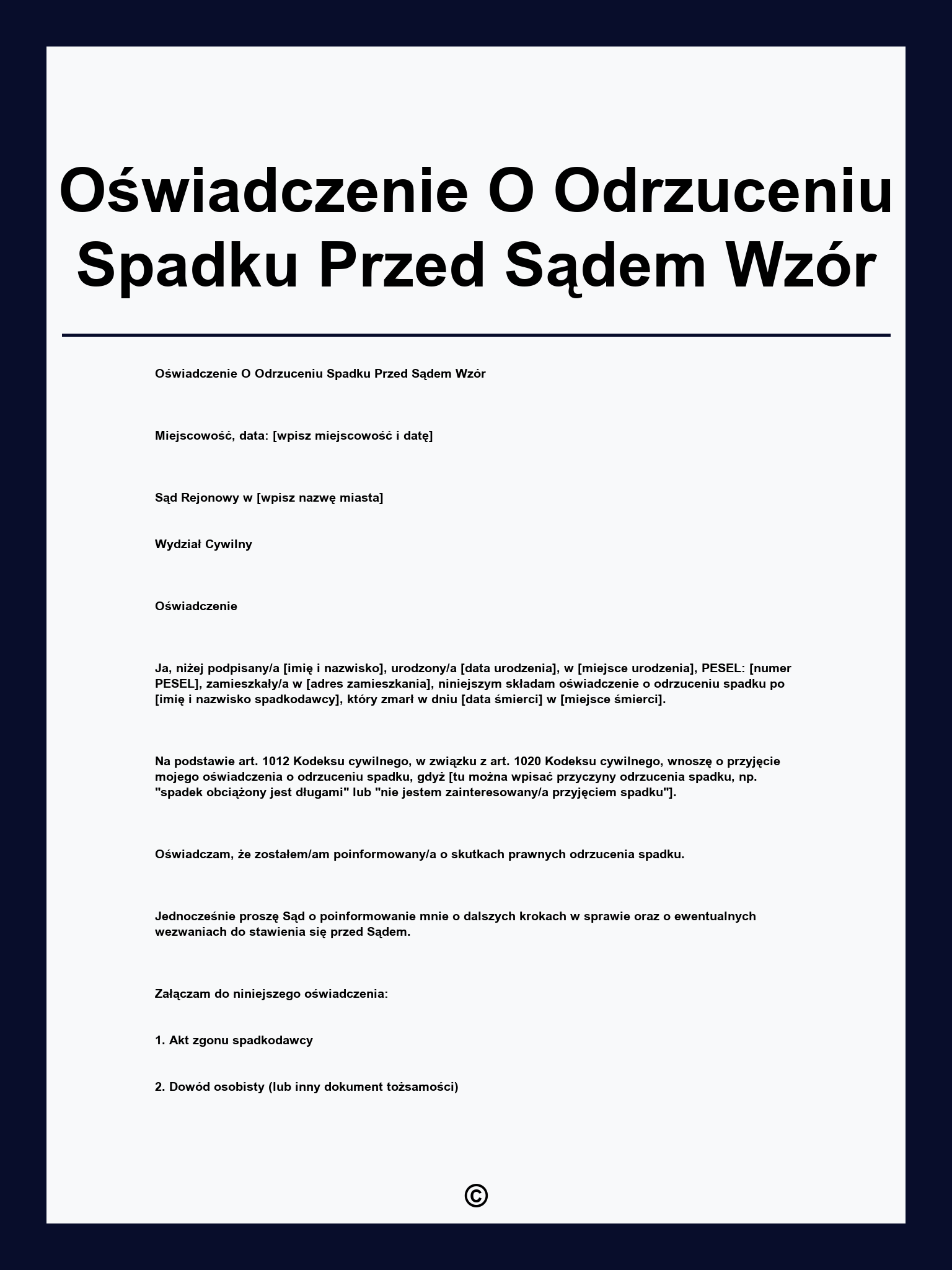 Oświadczenie O Odrzuceniu Spadku Przed Sądem Wzór