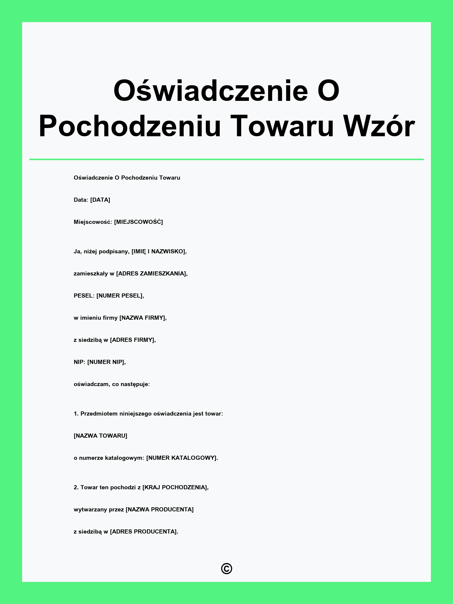 Oświadczenie O Pochodzeniu Towaru Wzór