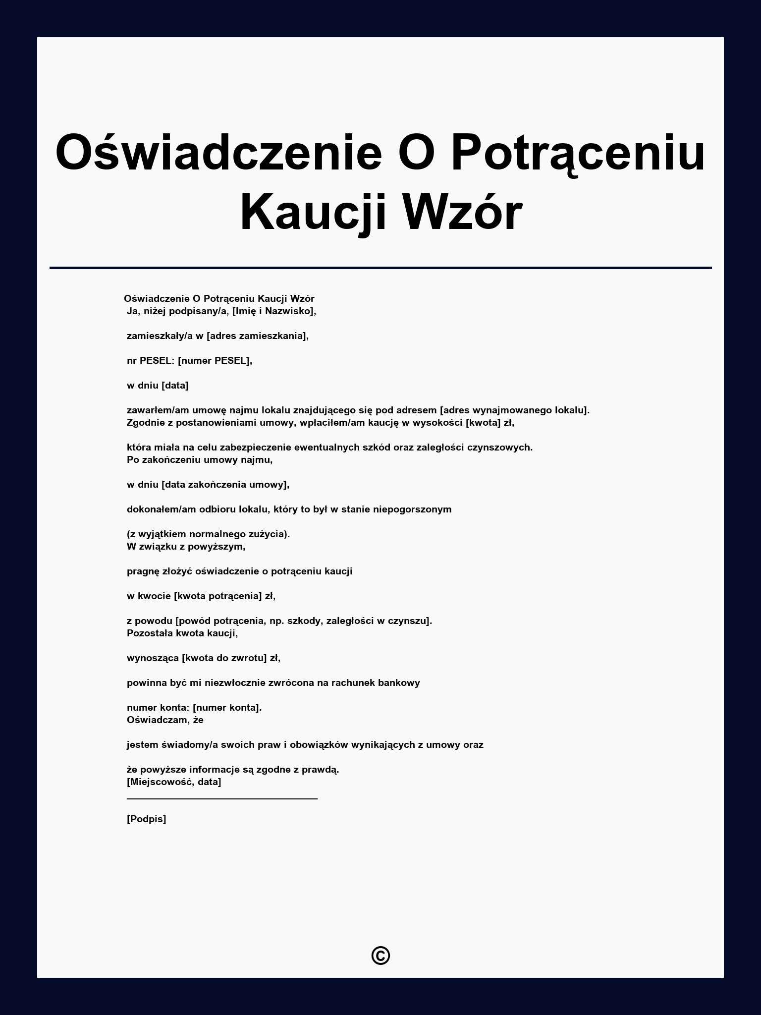 Oświadczenie O Potrąceniu Kaucji Wzór