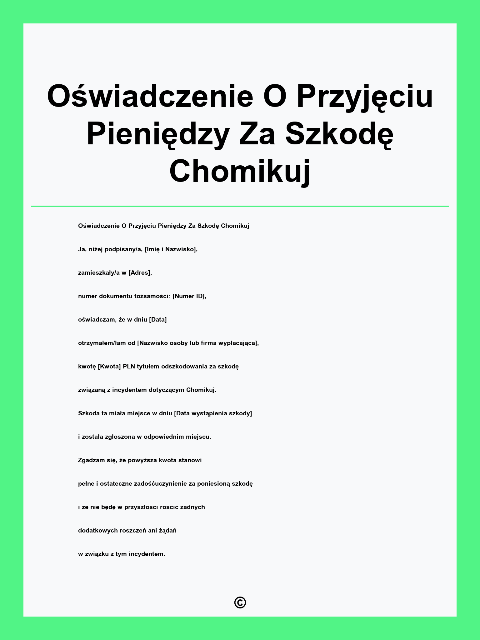Oświadczenie O Przyjęciu Pieniędzy Za Szkodę Chomikuj