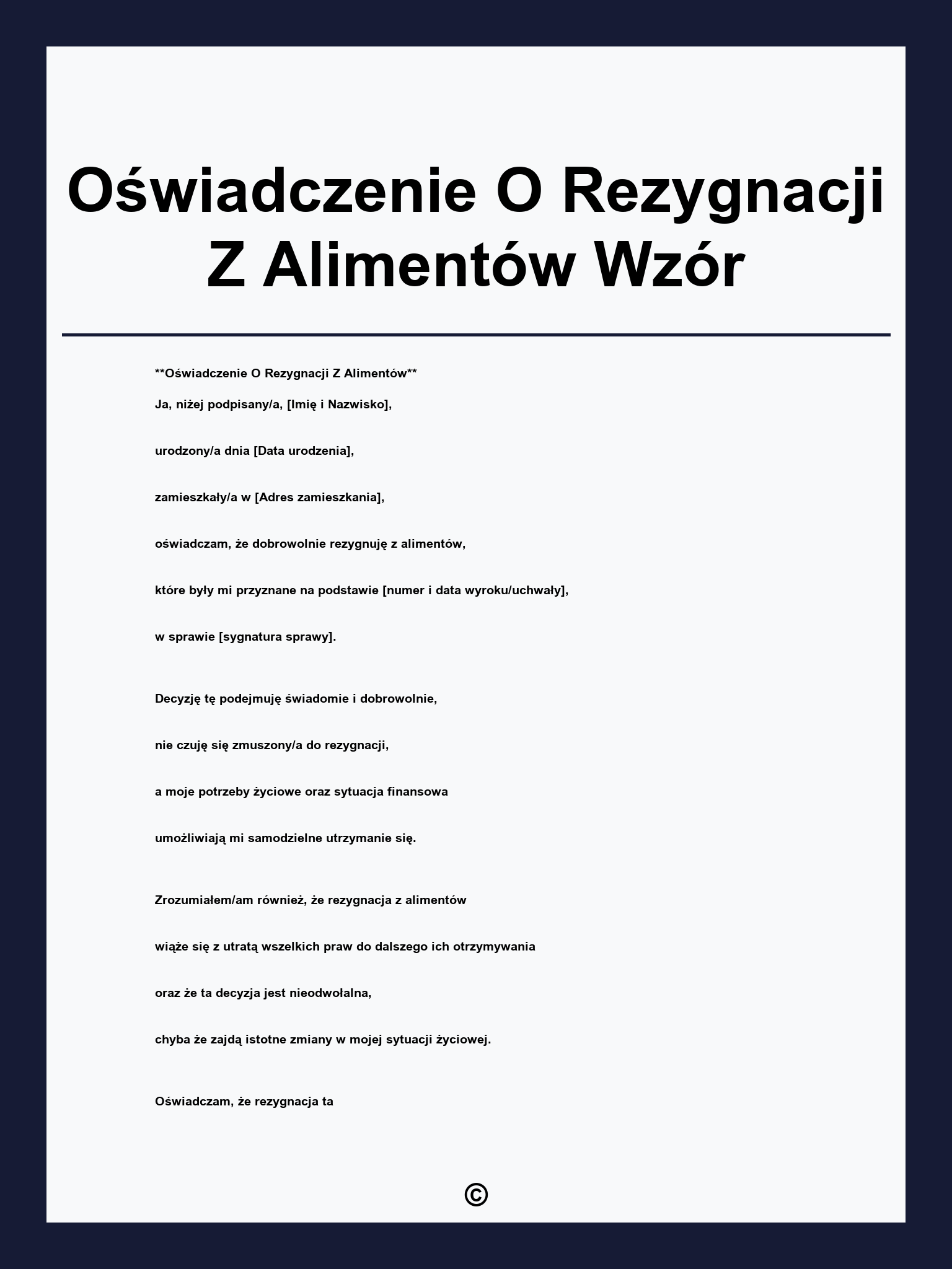 Oświadczenie O Rezygnacji Z Alimentów Wzór