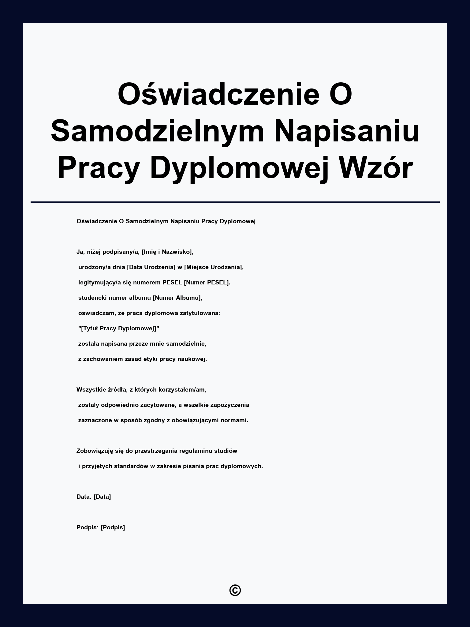 Oświadczenie O Samodzielnym Napisaniu Pracy Dyplomowej Wzór