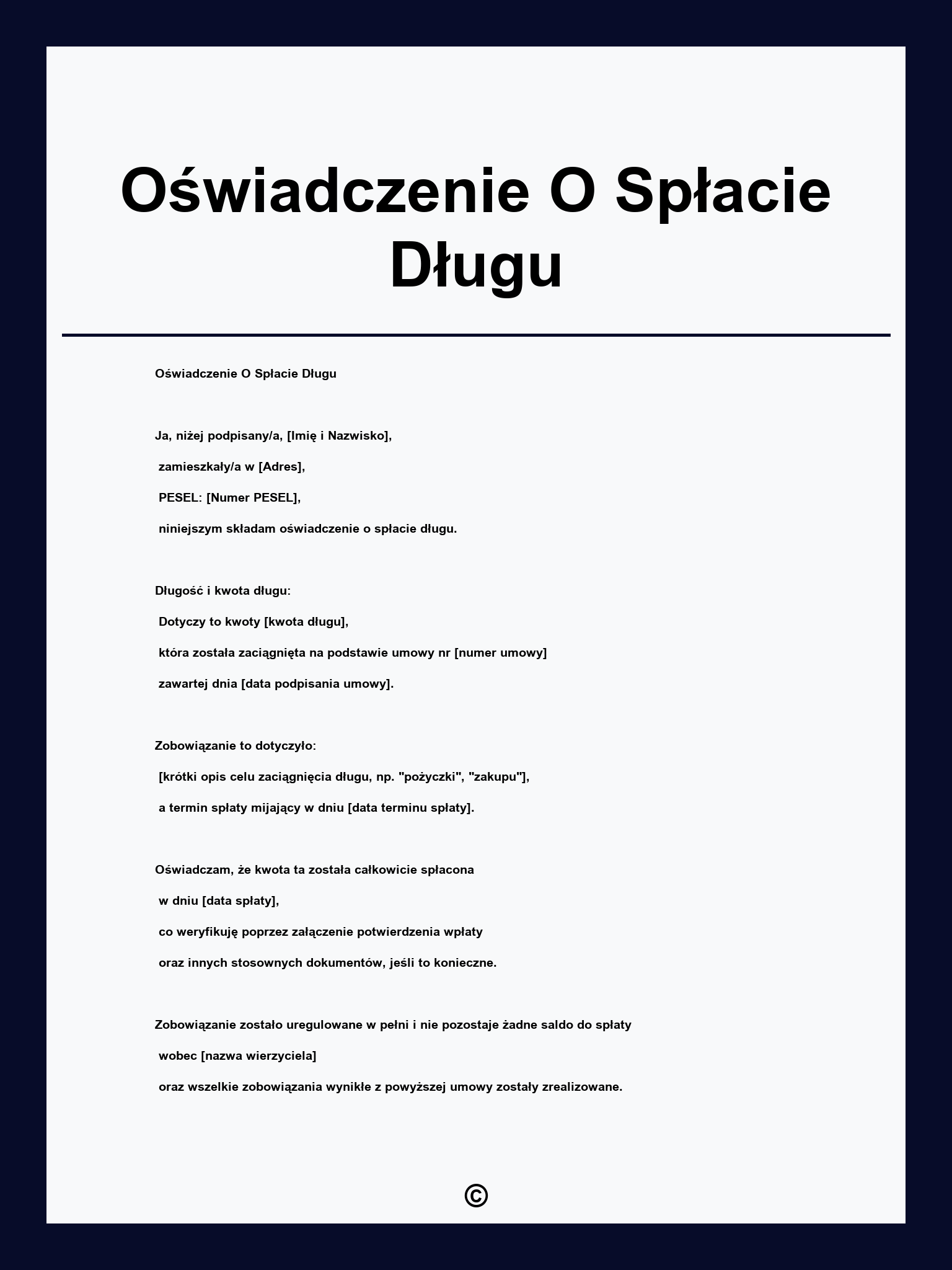 Oświadczenie O Spłacie Długu
