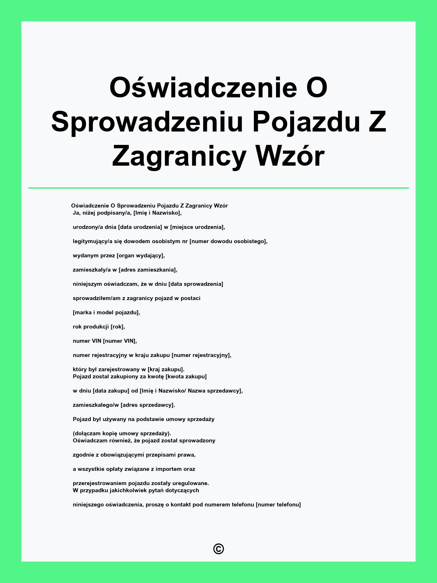 Oświadczenie O Sprowadzeniu Pojazdu Z Zagranicy Wzór