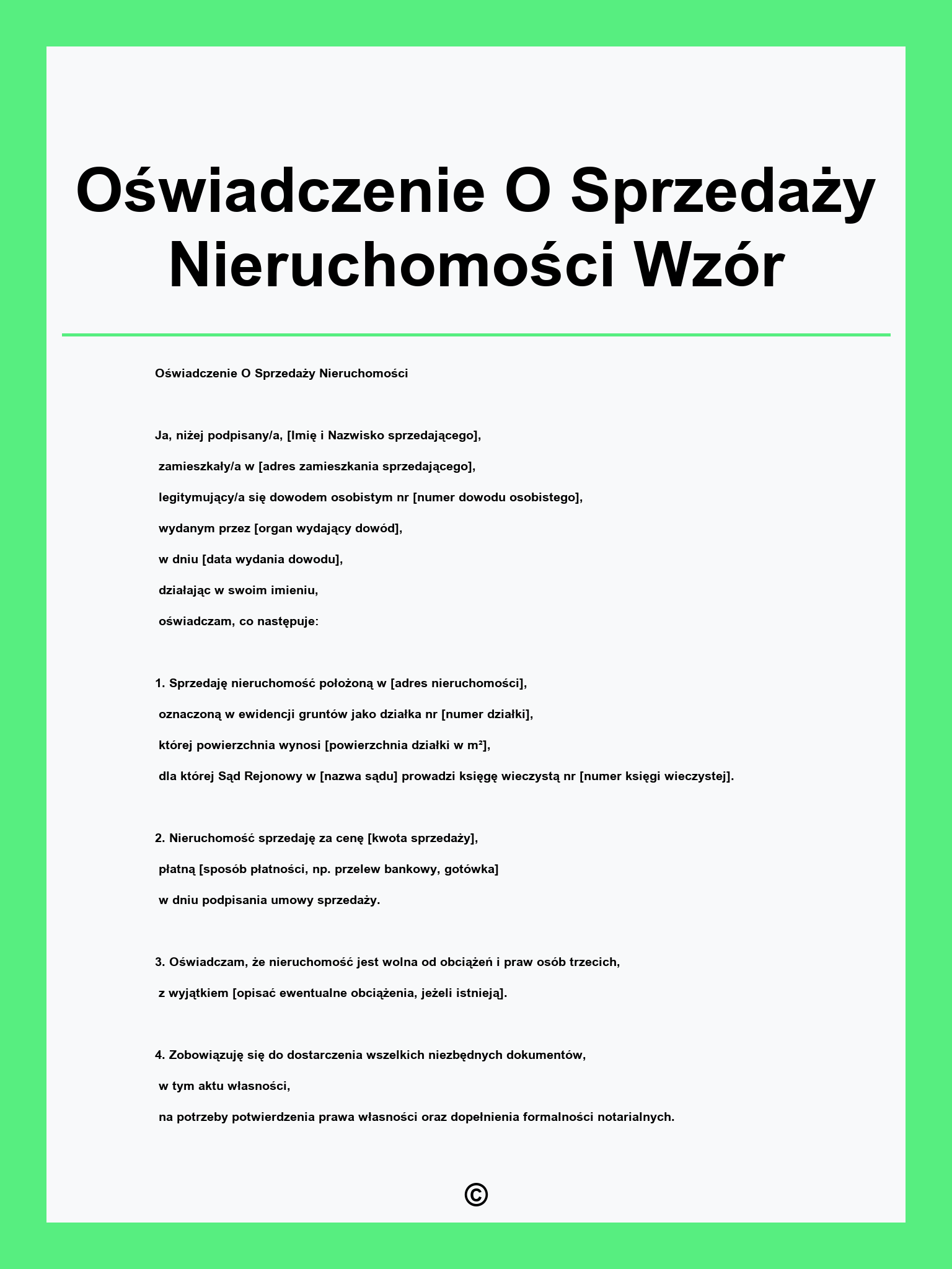 Oświadczenie O Sprzedaży Nieruchomości Wzór