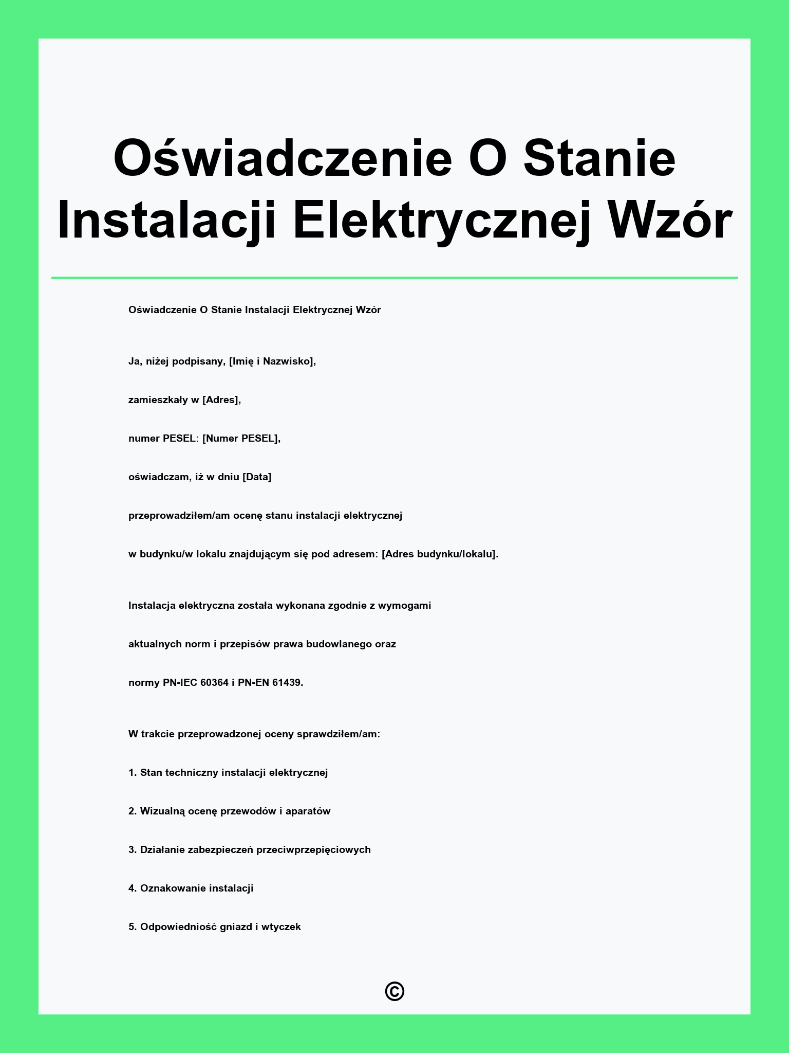 Oświadczenie O Stanie Instalacji Elektrycznej Wzór
