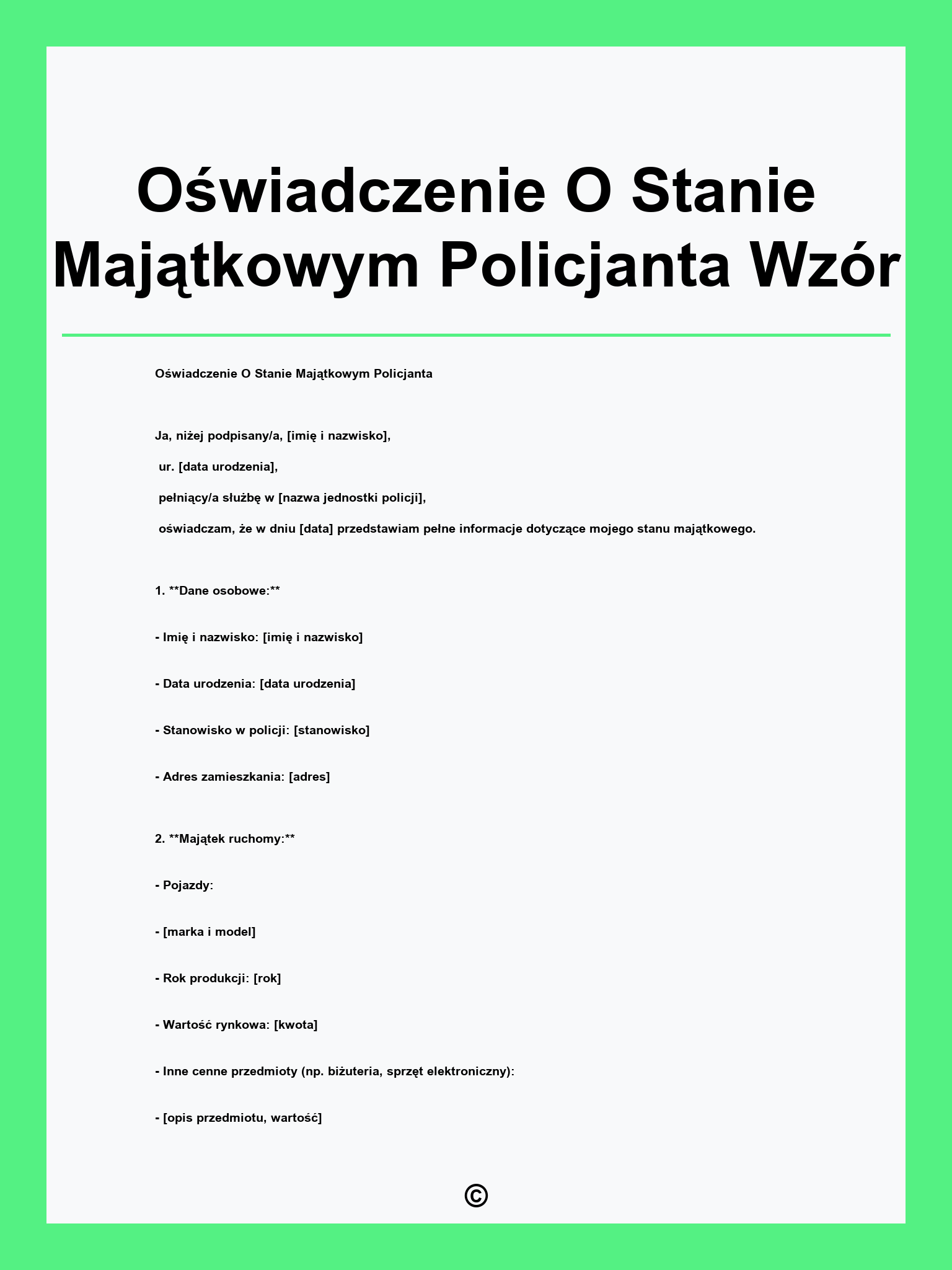 Oświadczenie O Stanie Majątkowym Policjanta Wzór