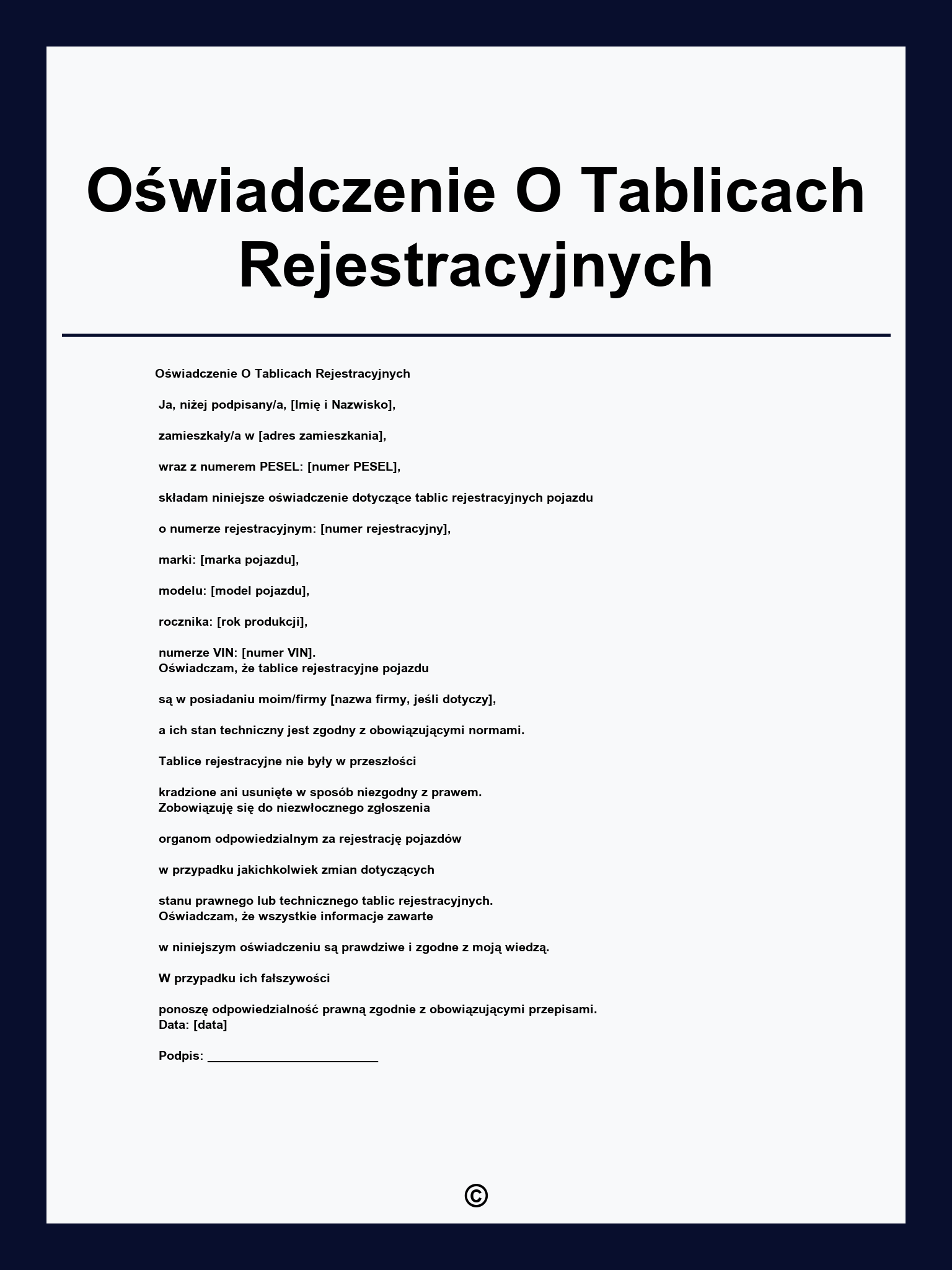 Oświadczenie O Tablicach Rejestracyjnych