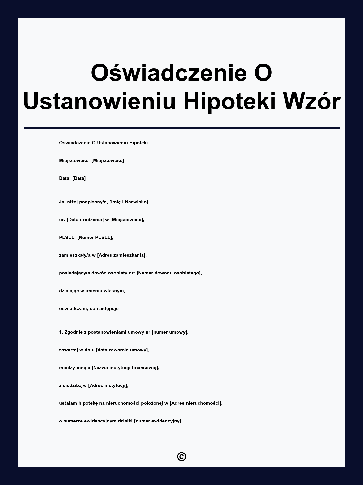Oświadczenie O Ustanowieniu Hipoteki Wzór