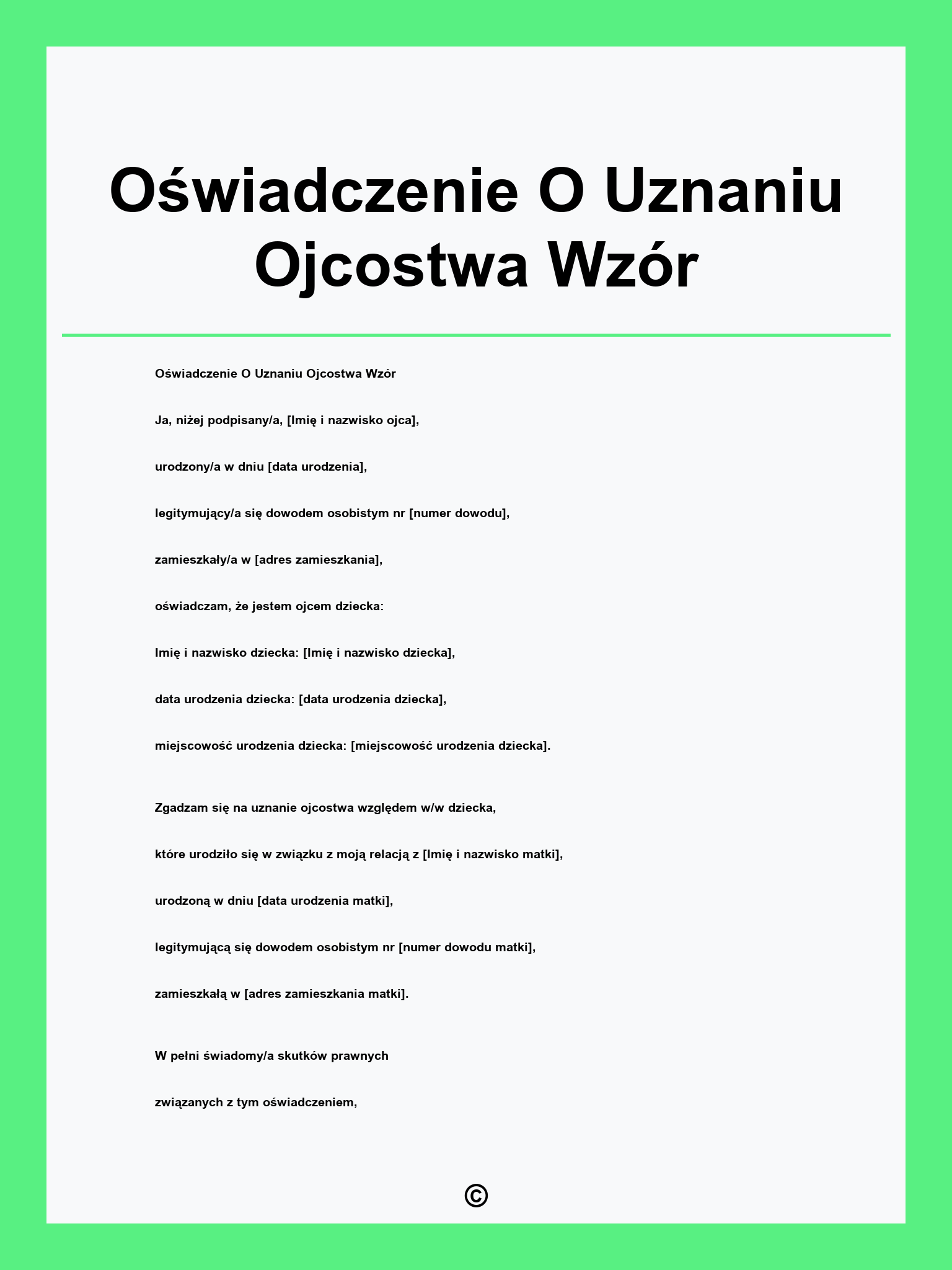 Oświadczenie O Uznaniu Ojcostwa Wzór