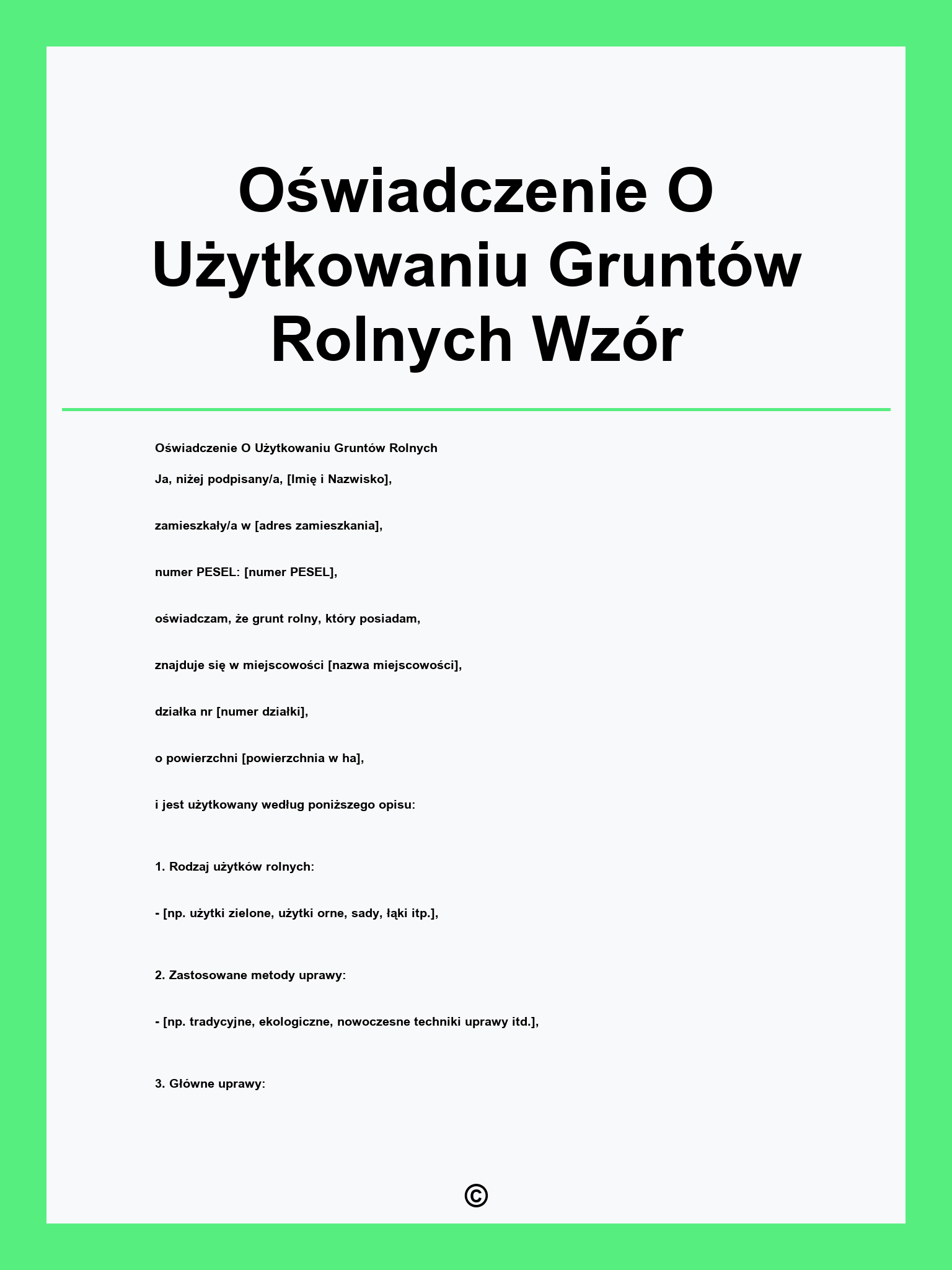 Oświadczenie O Użytkowaniu Gruntów Rolnych Wzór
