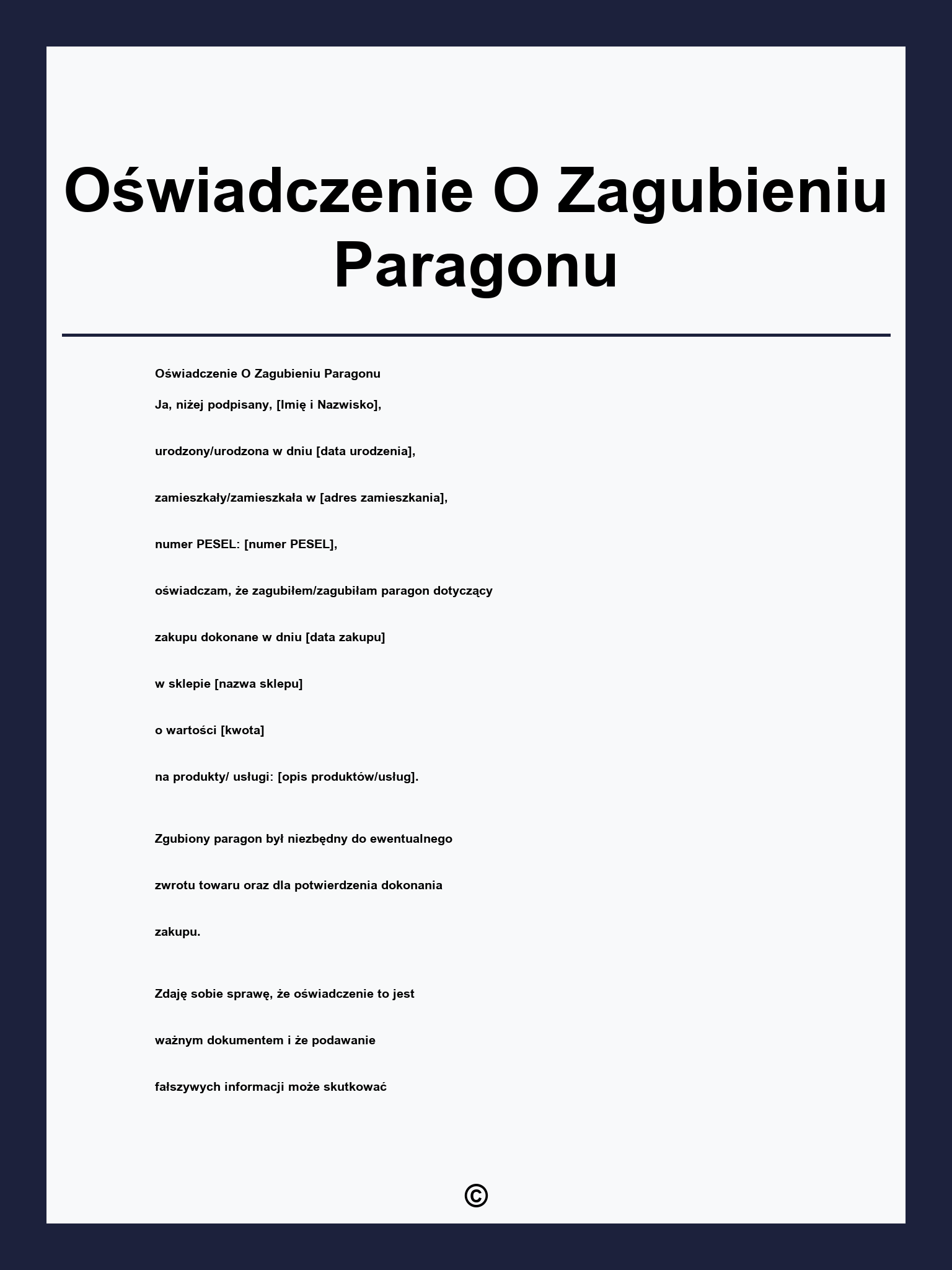 Oświadczenie O Zagubieniu Paragonu
