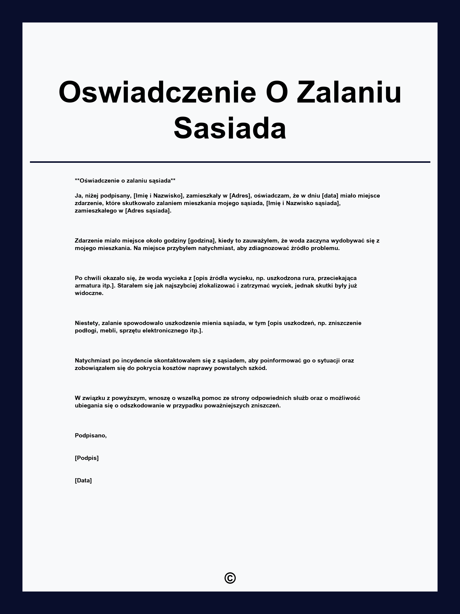 Oswiadczenie O Zalaniu Sasiada