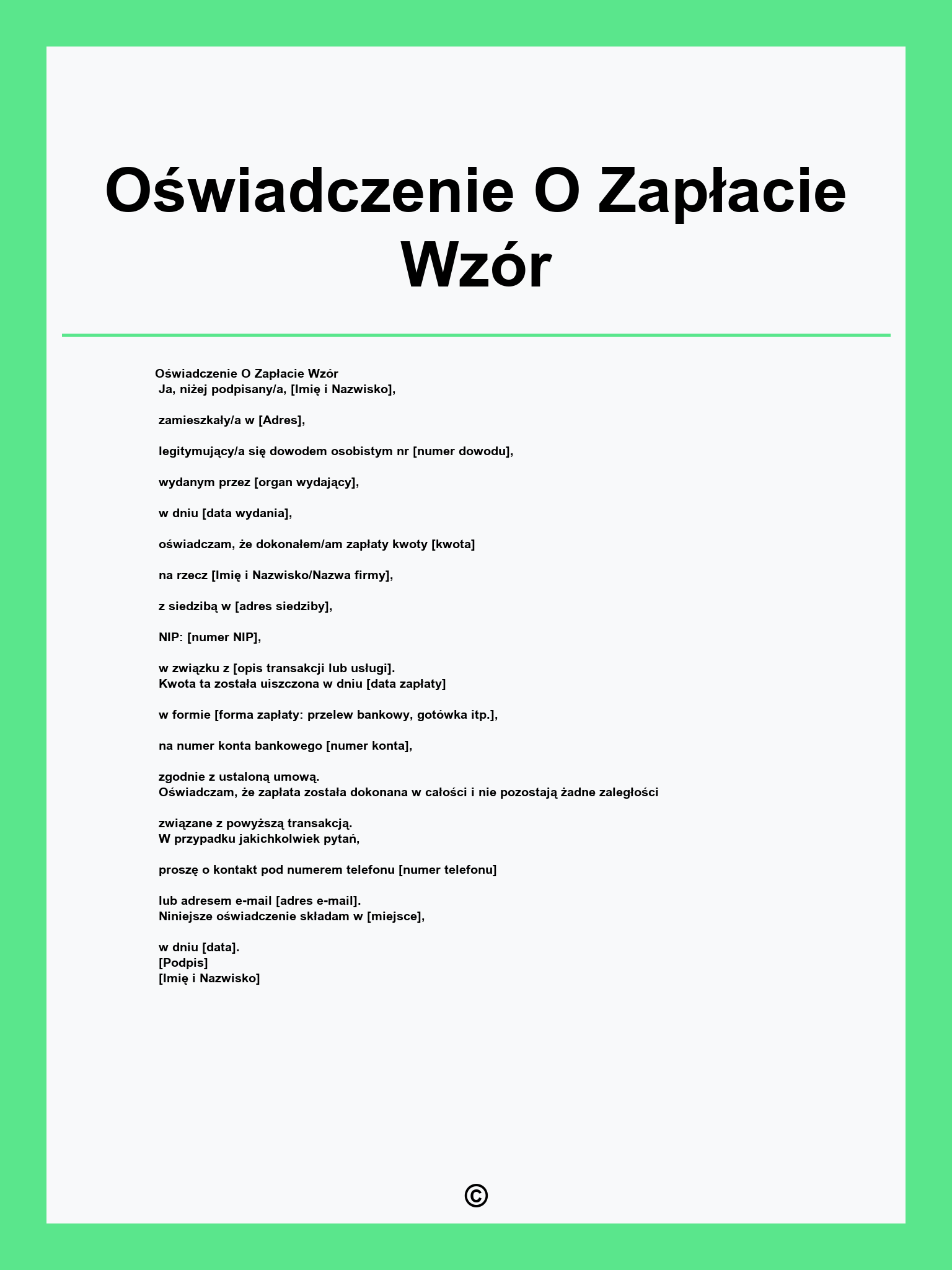 Oświadczenie O Zapłacie Wzór