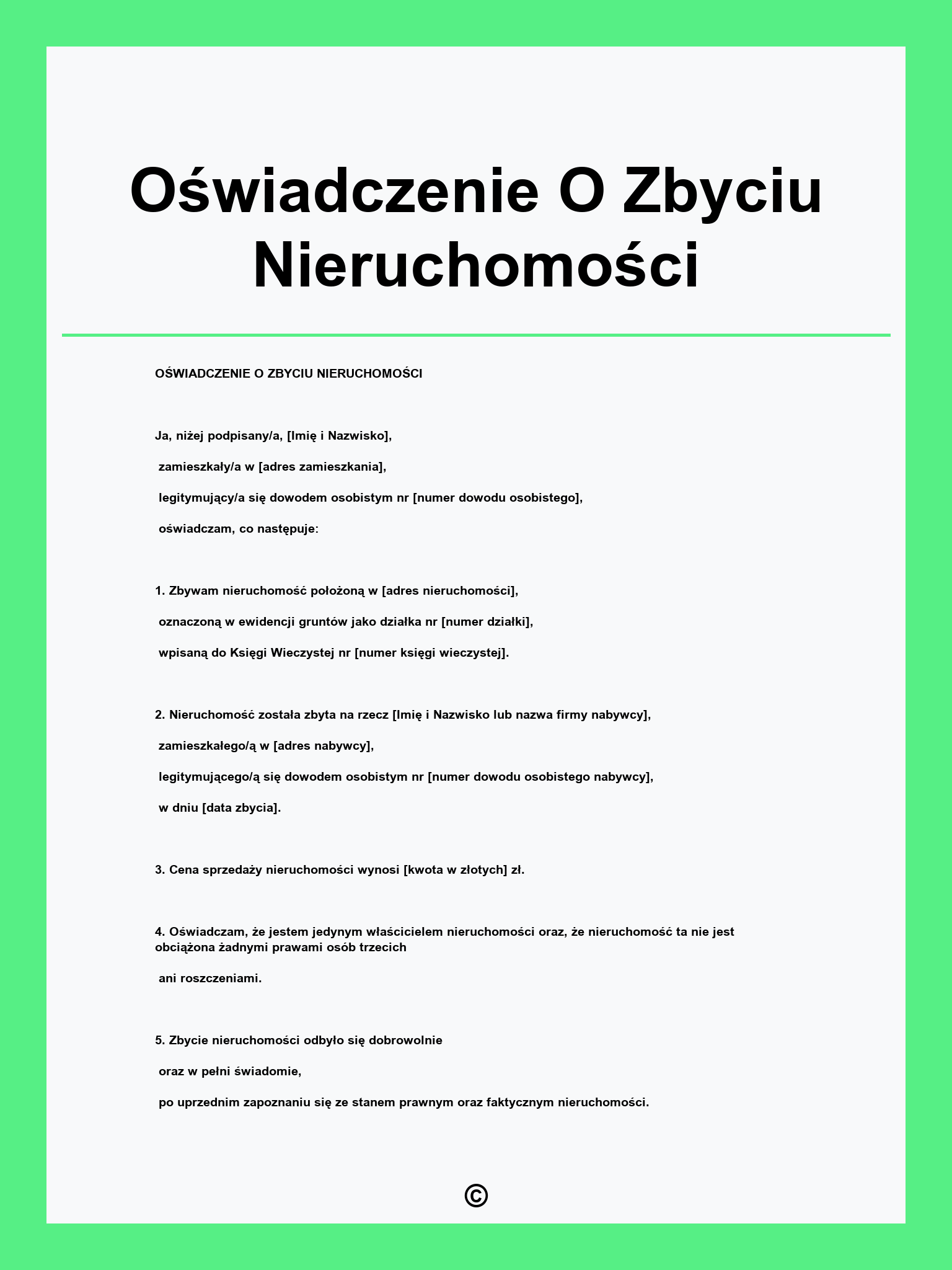 Oświadczenie O Zbyciu Nieruchomości