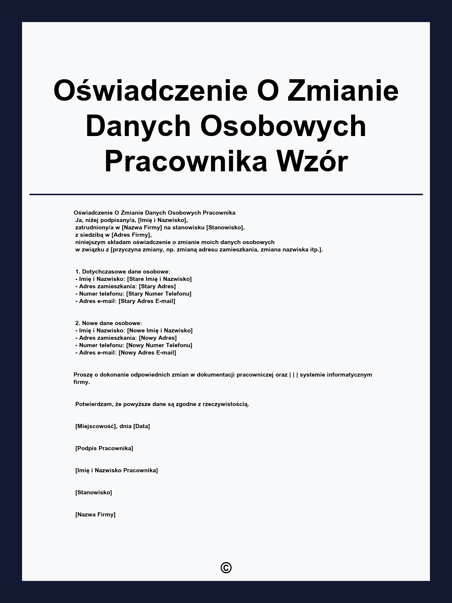 Oświadczenie O Zmianie Danych Osobowych Pracownika Wzór