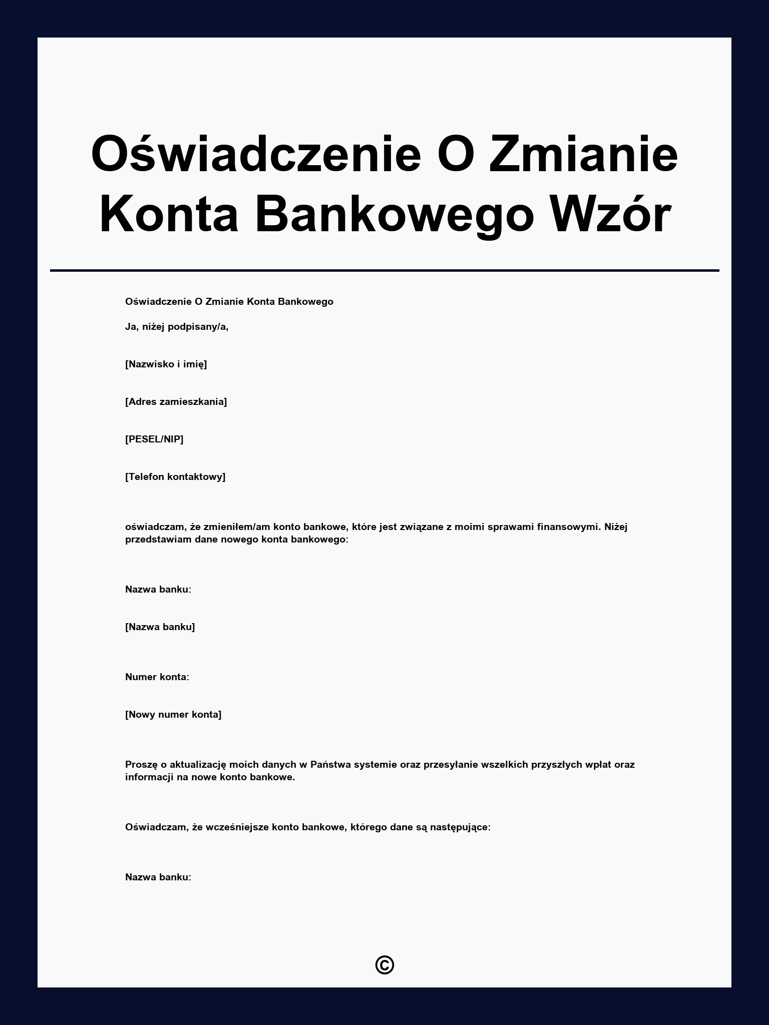 Oświadczenie O Zmianie Konta Bankowego Wzór