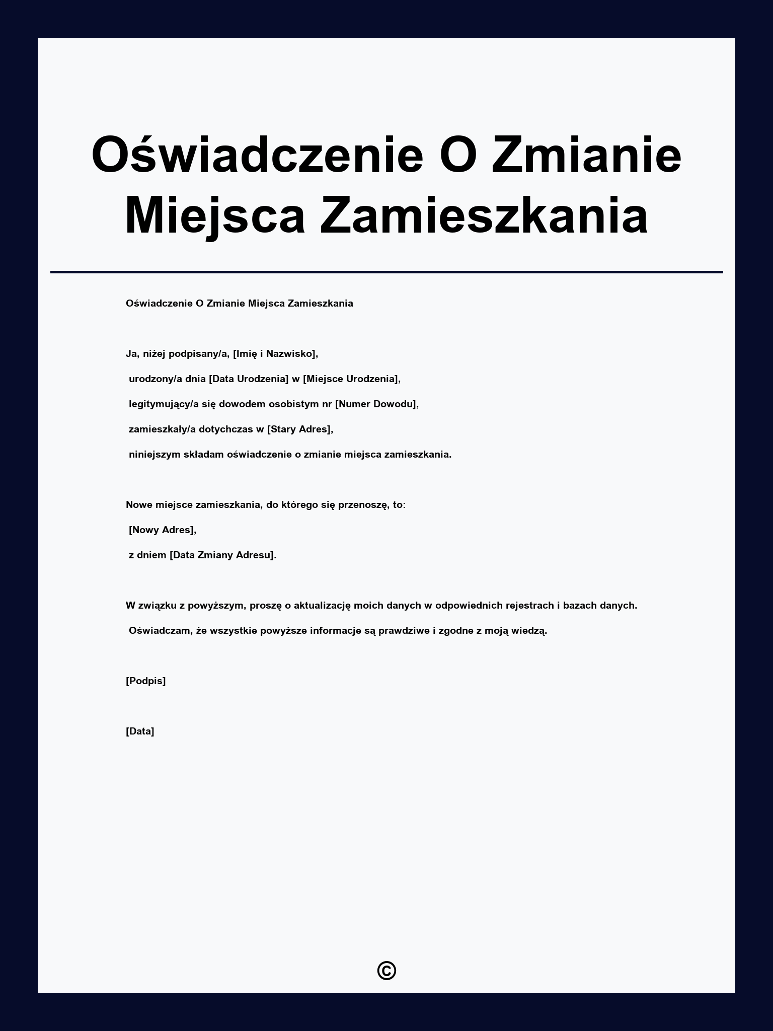 Oświadczenie O Zmianie Miejsca Zamieszkania