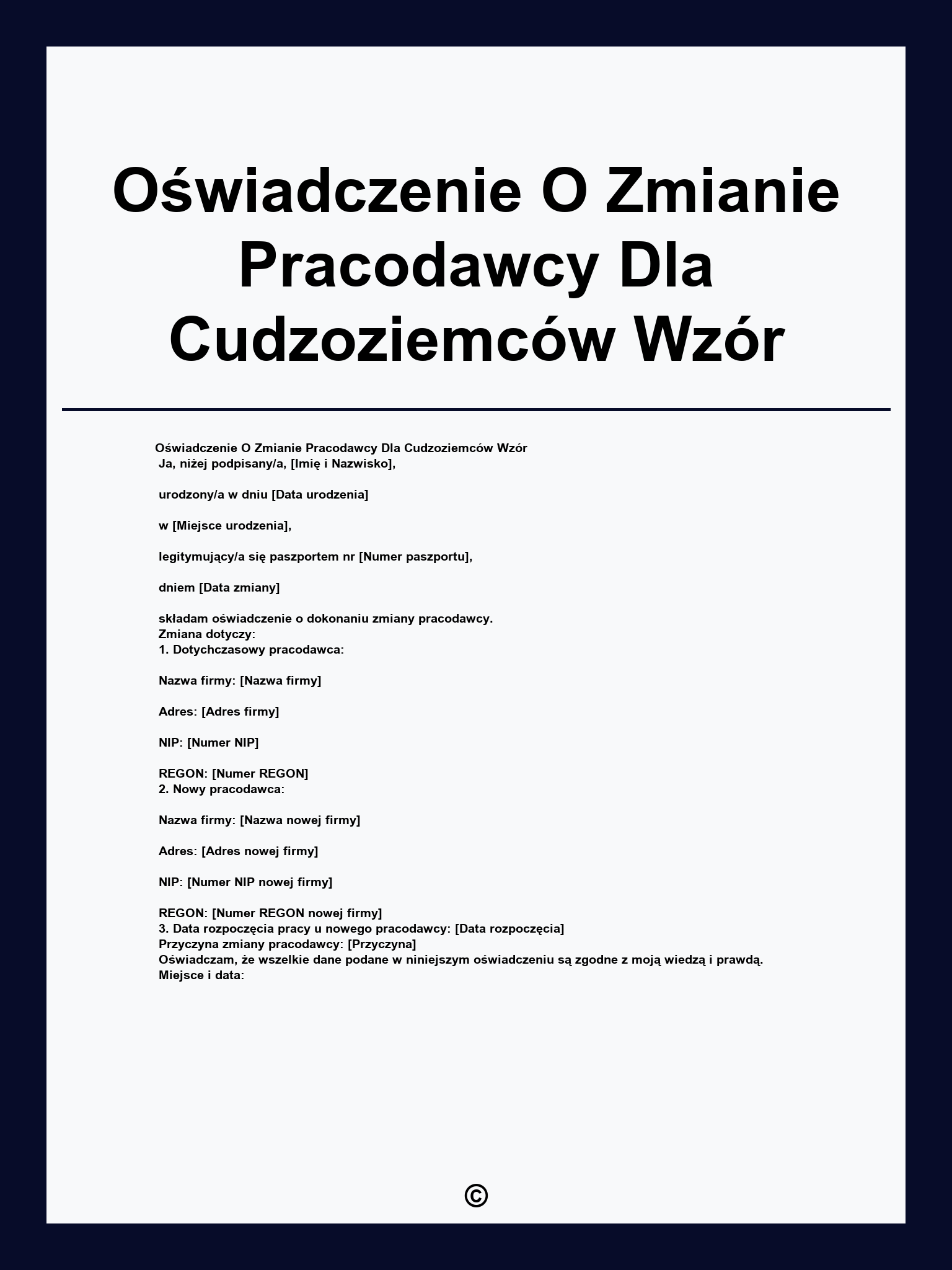 Oświadczenie O Zmianie Pracodawcy Dla Cudzoziemców Wzór