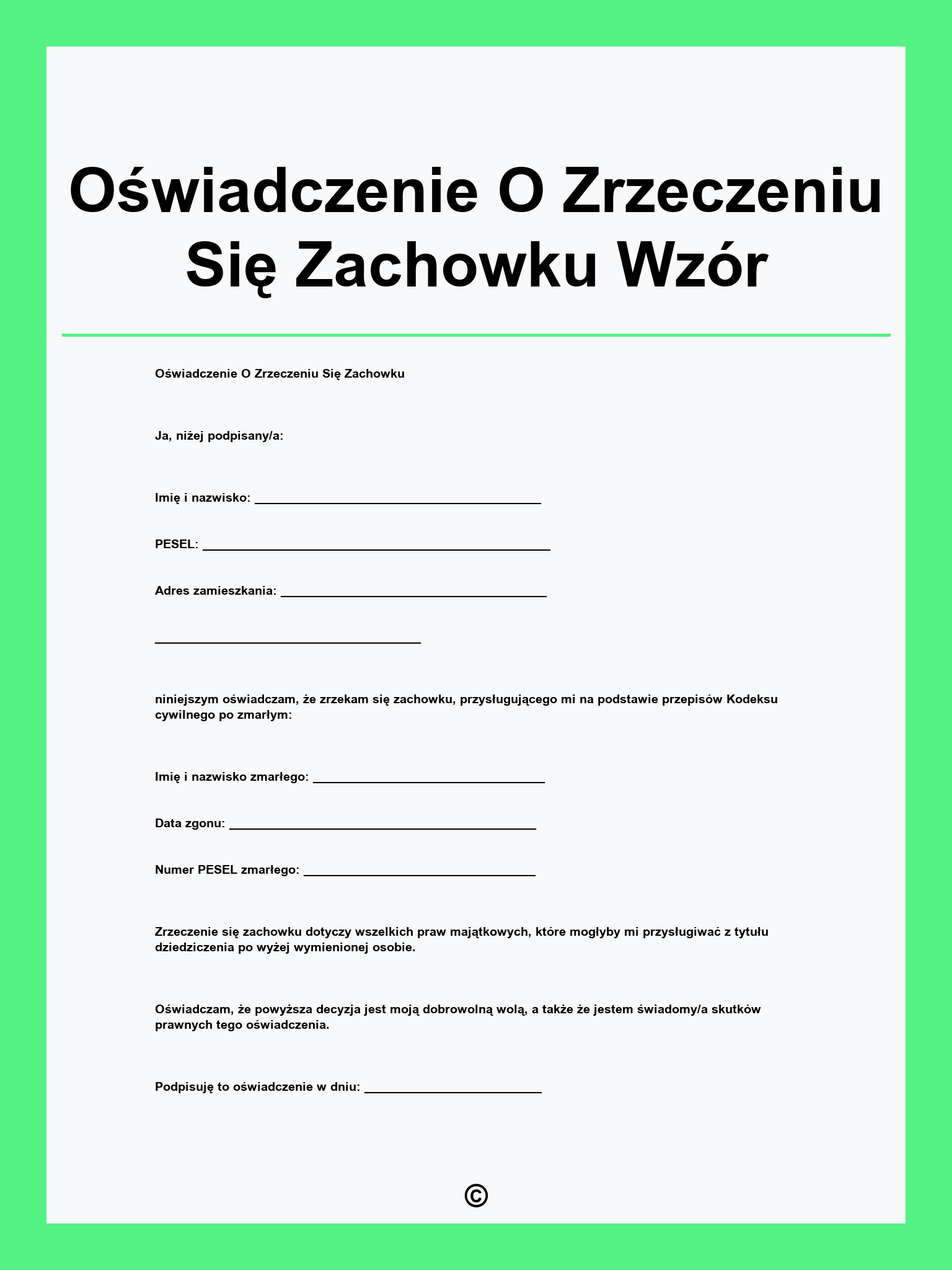 Oświadczenie O Zrzeczeniu Się Zachowku Wzór