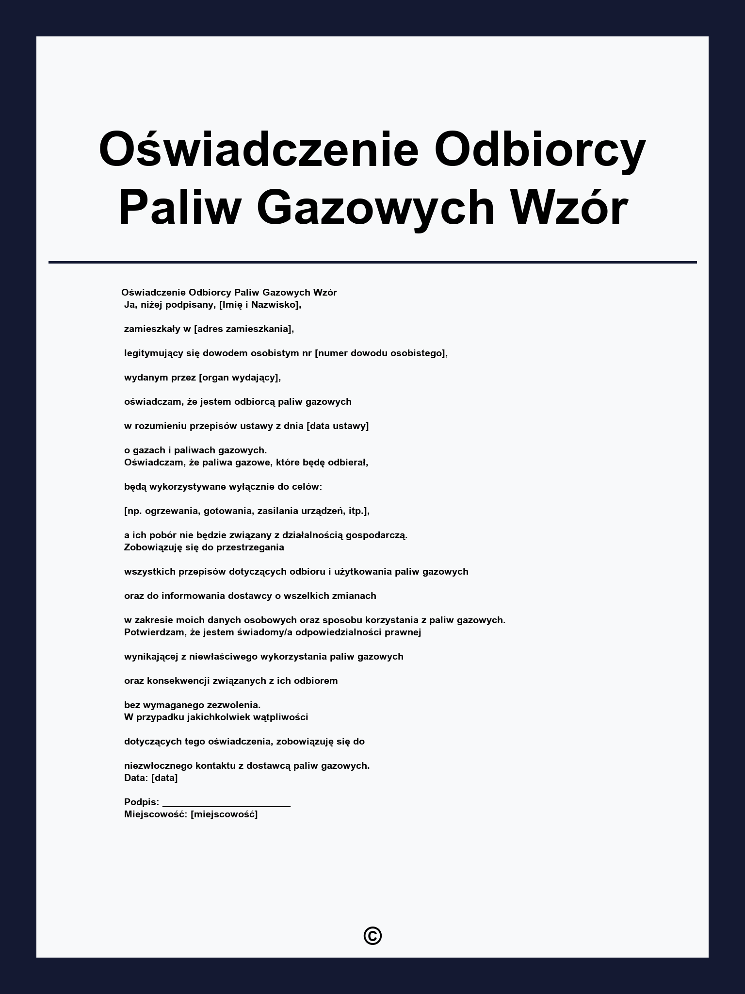 Oświadczenie Odbiorcy Paliw Gazowych Wzór