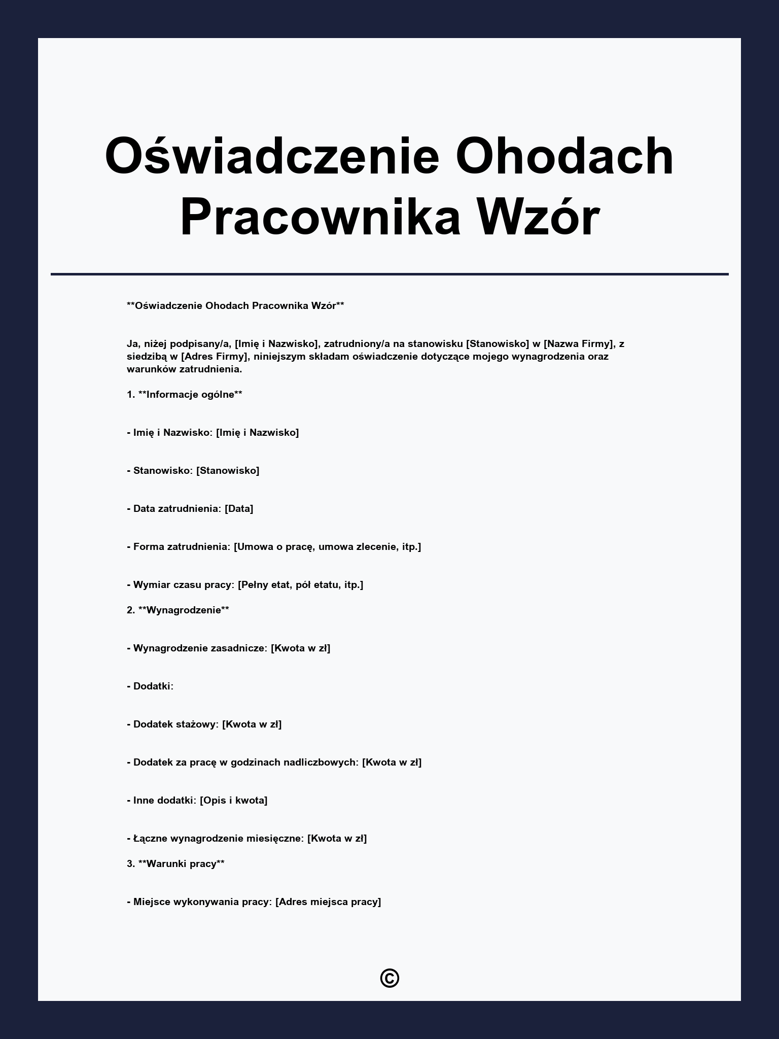 Oświadczenie Ohodach Pracownika Wzór