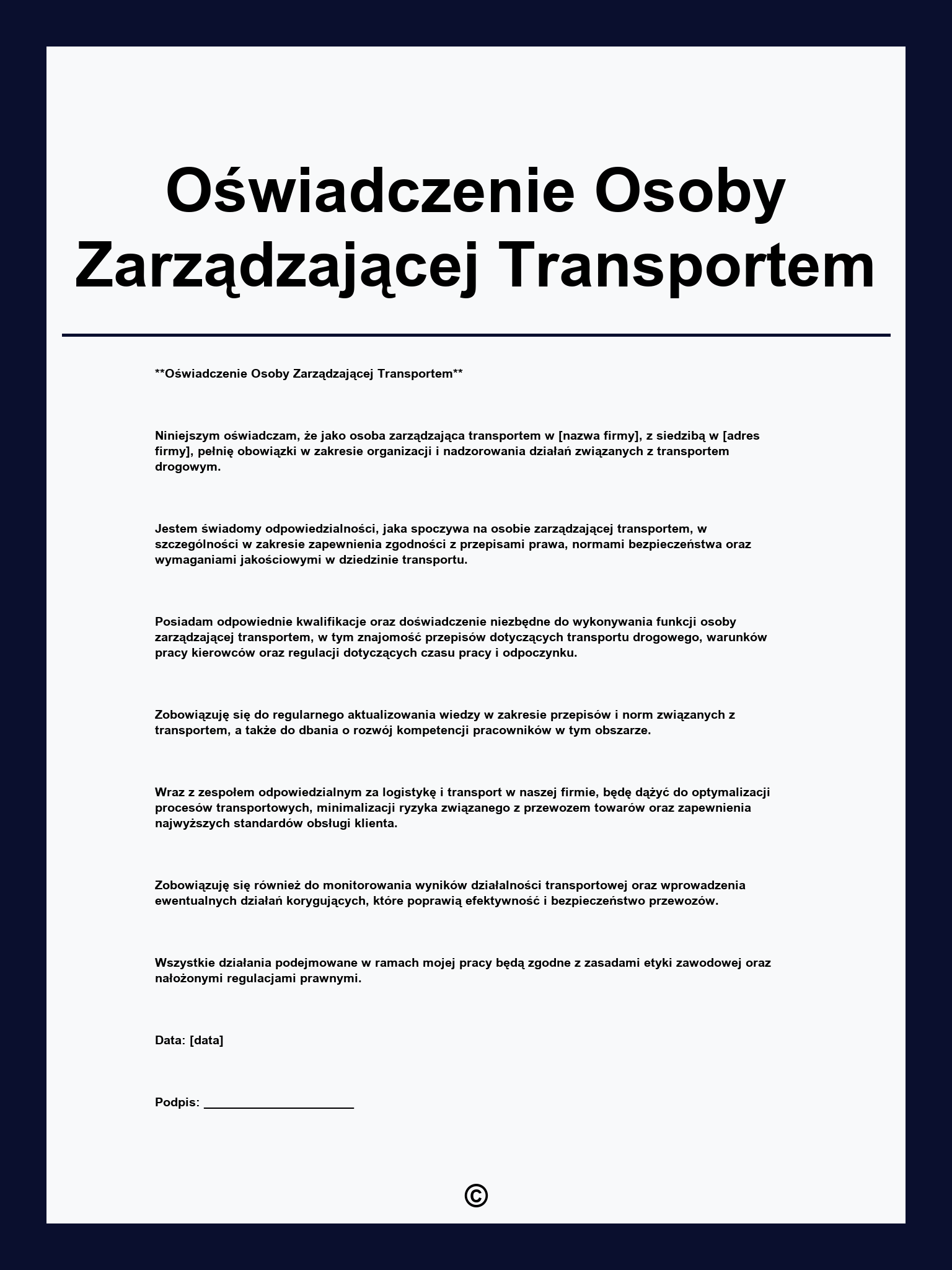 Oświadczenie Osoby Zarządzającej Transportem