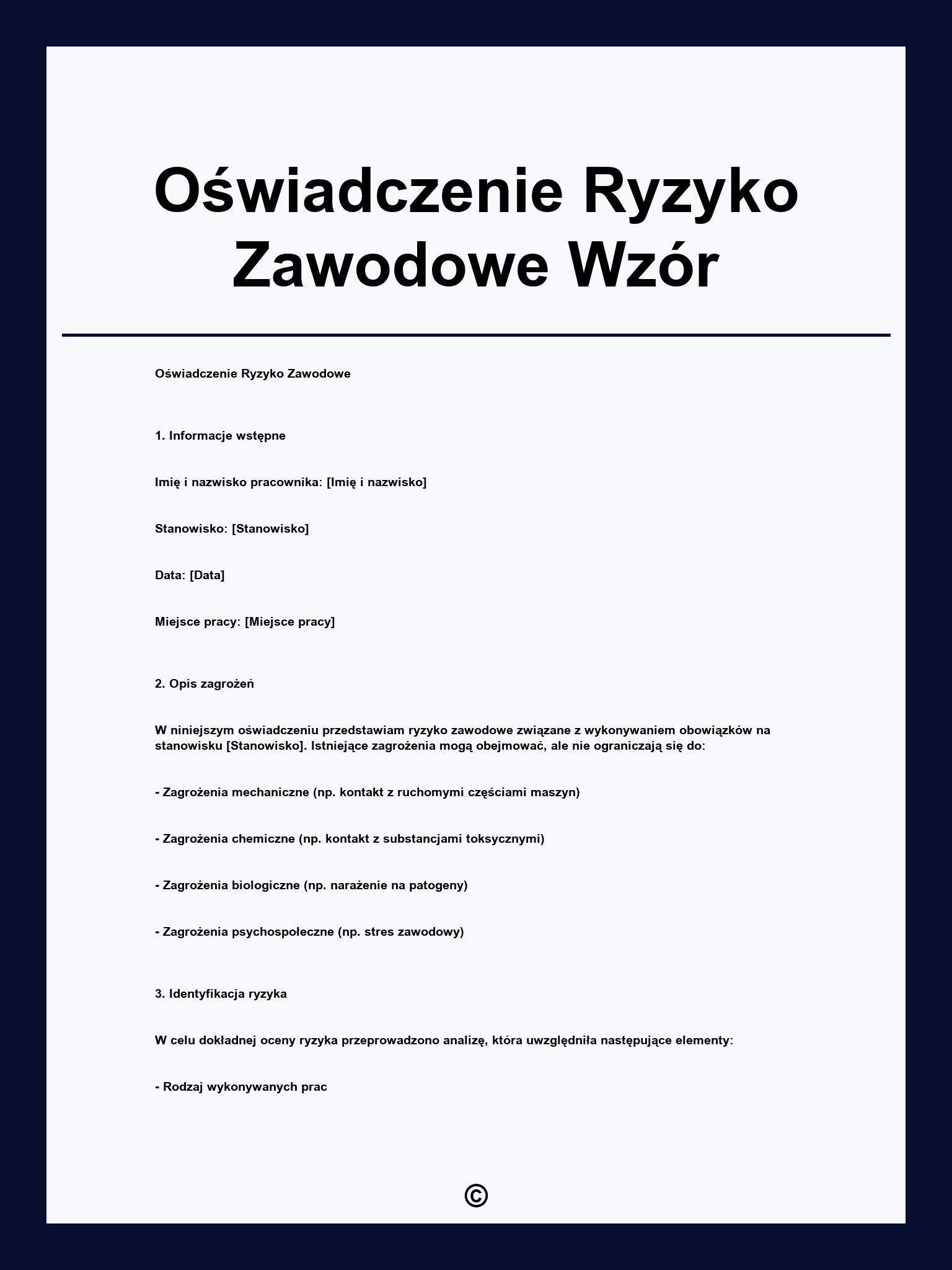 Oświadczenie Ryzyko Zawodowe Wzór