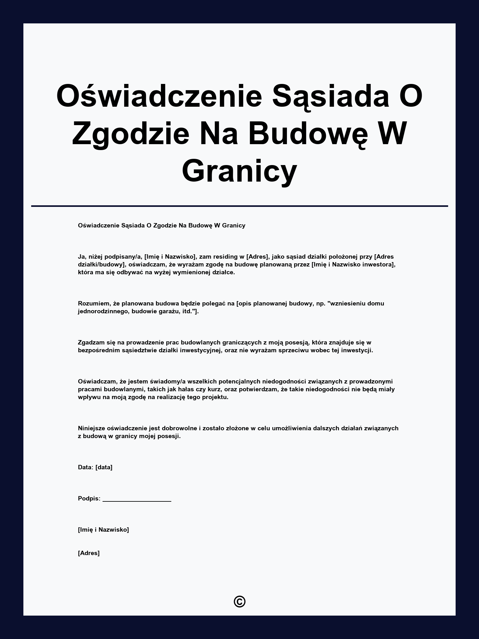 Oświadczenie Sąsiada O Zgodzie Na Budowę W Granicy