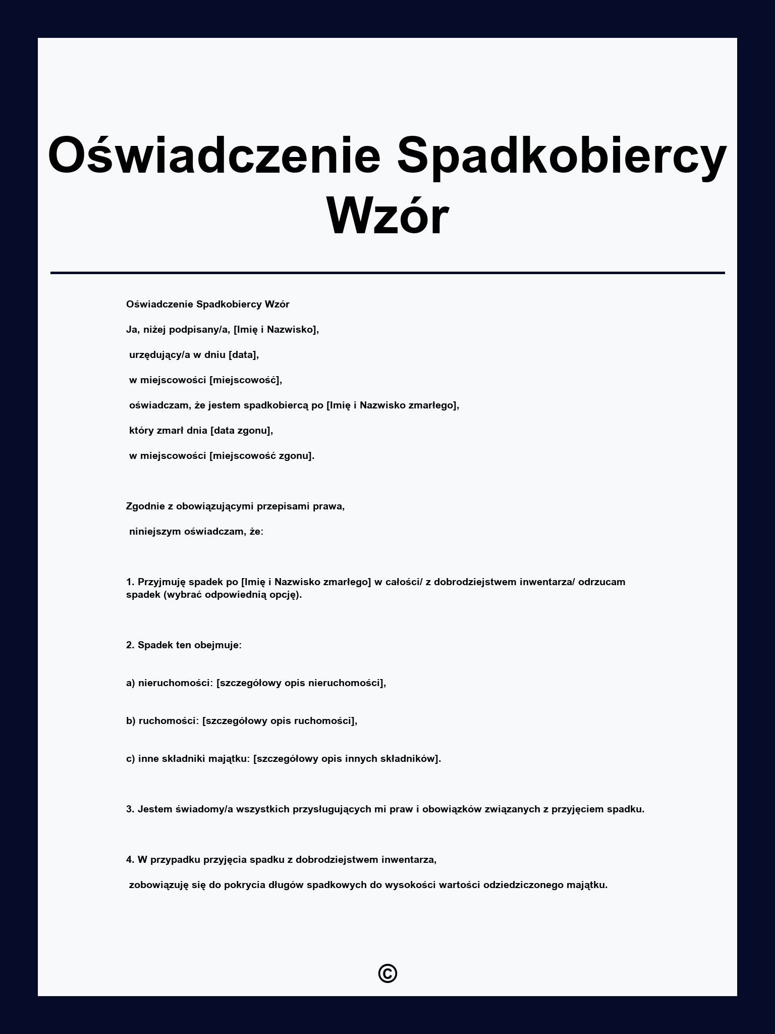 Oświadczenie Spadkobiercy Wzór