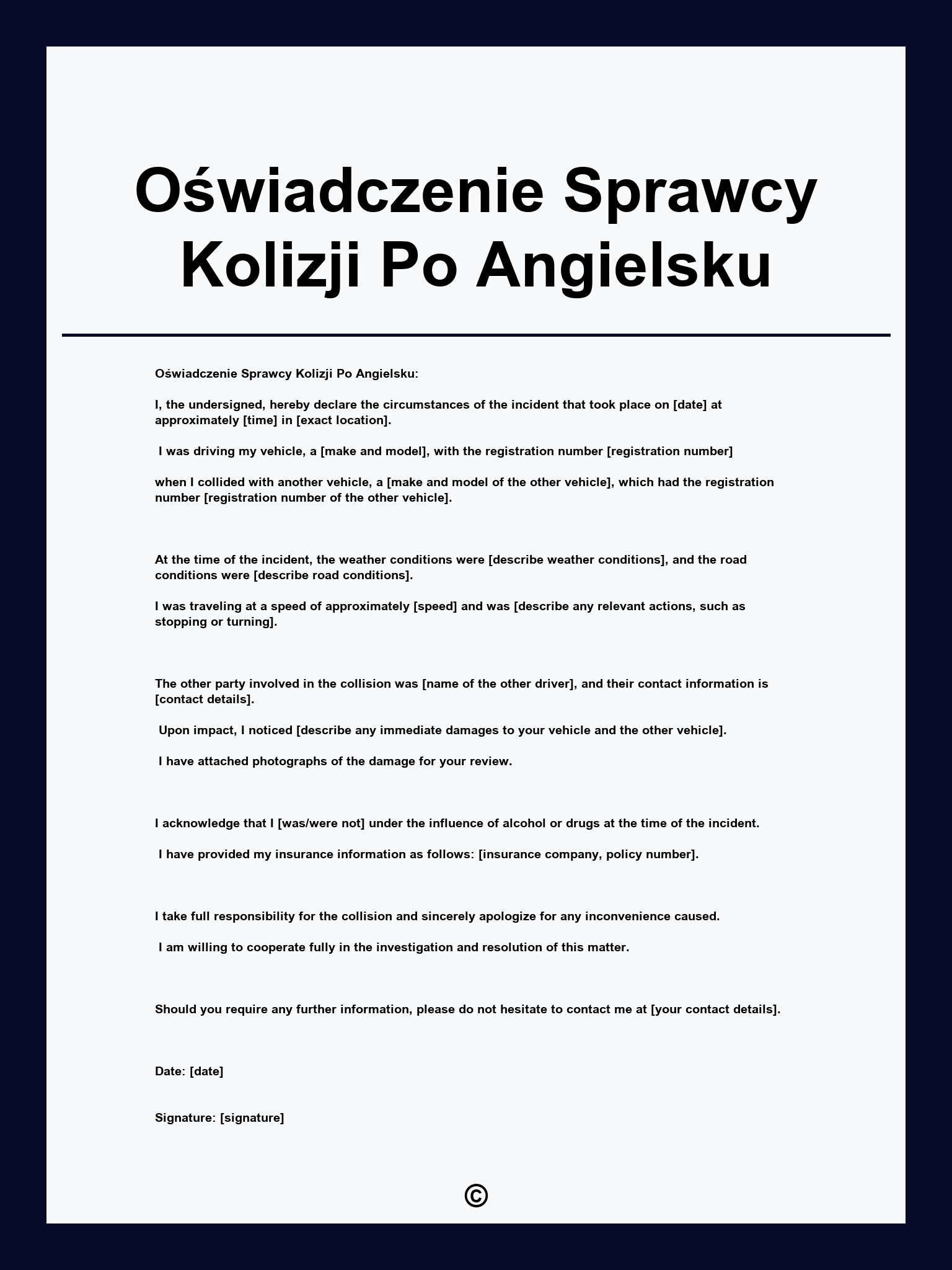 Oświadczenie Sprawcy Kolizji Po Angielsku