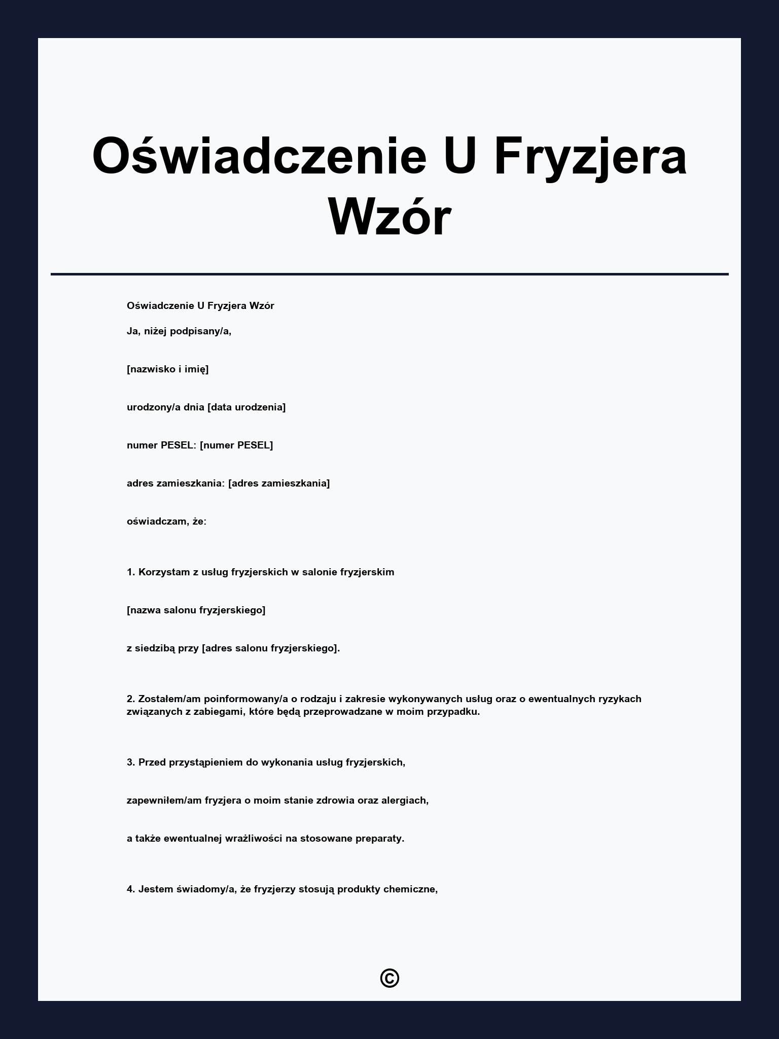 Oświadczenie U Fryzjera Wzór