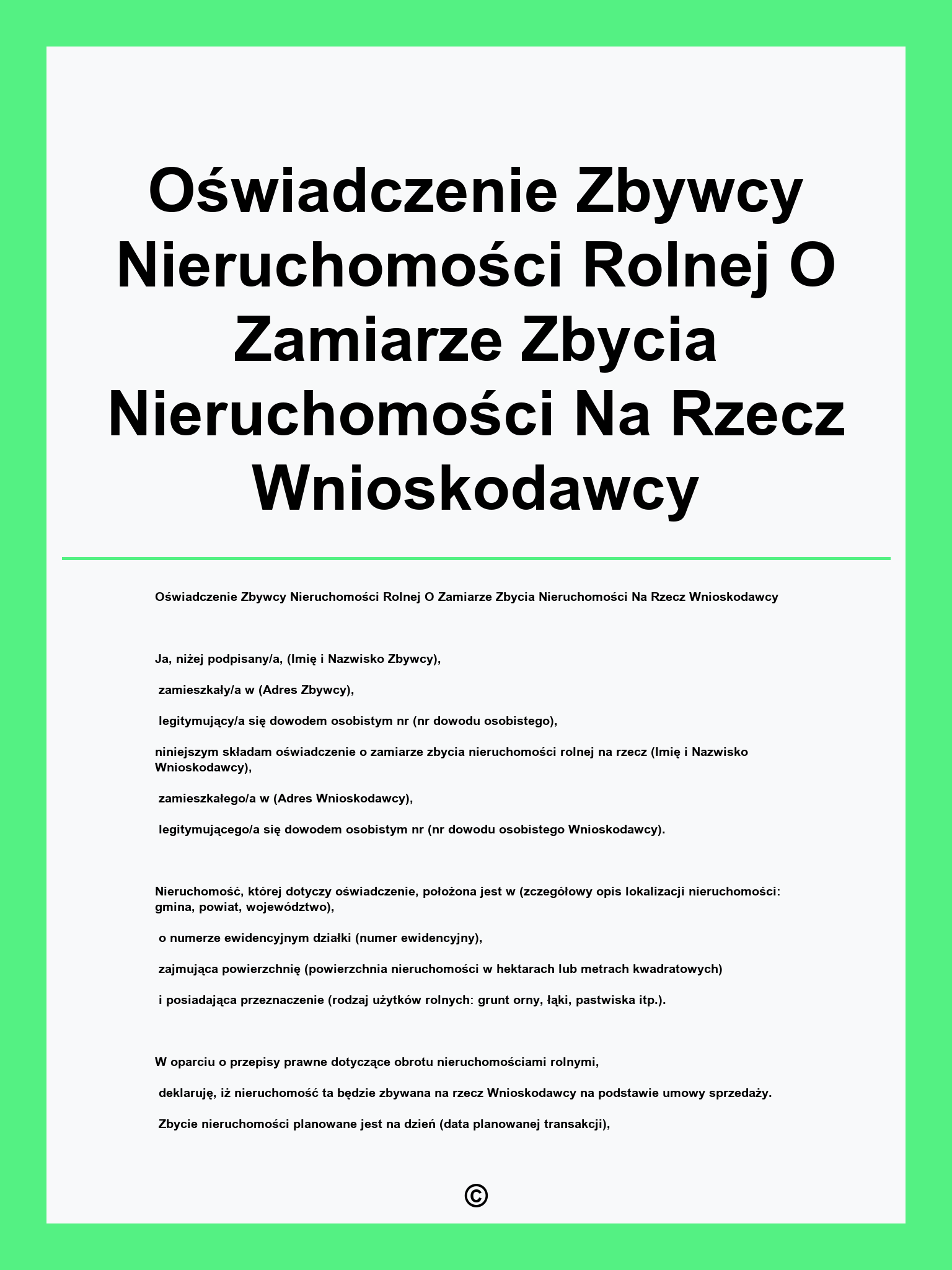 Oświadczenie Zbywcy Nieruchomości Rolnej O Zamiarze Zbycia Nieruchomości Na Rzecz Wnioskodawcy