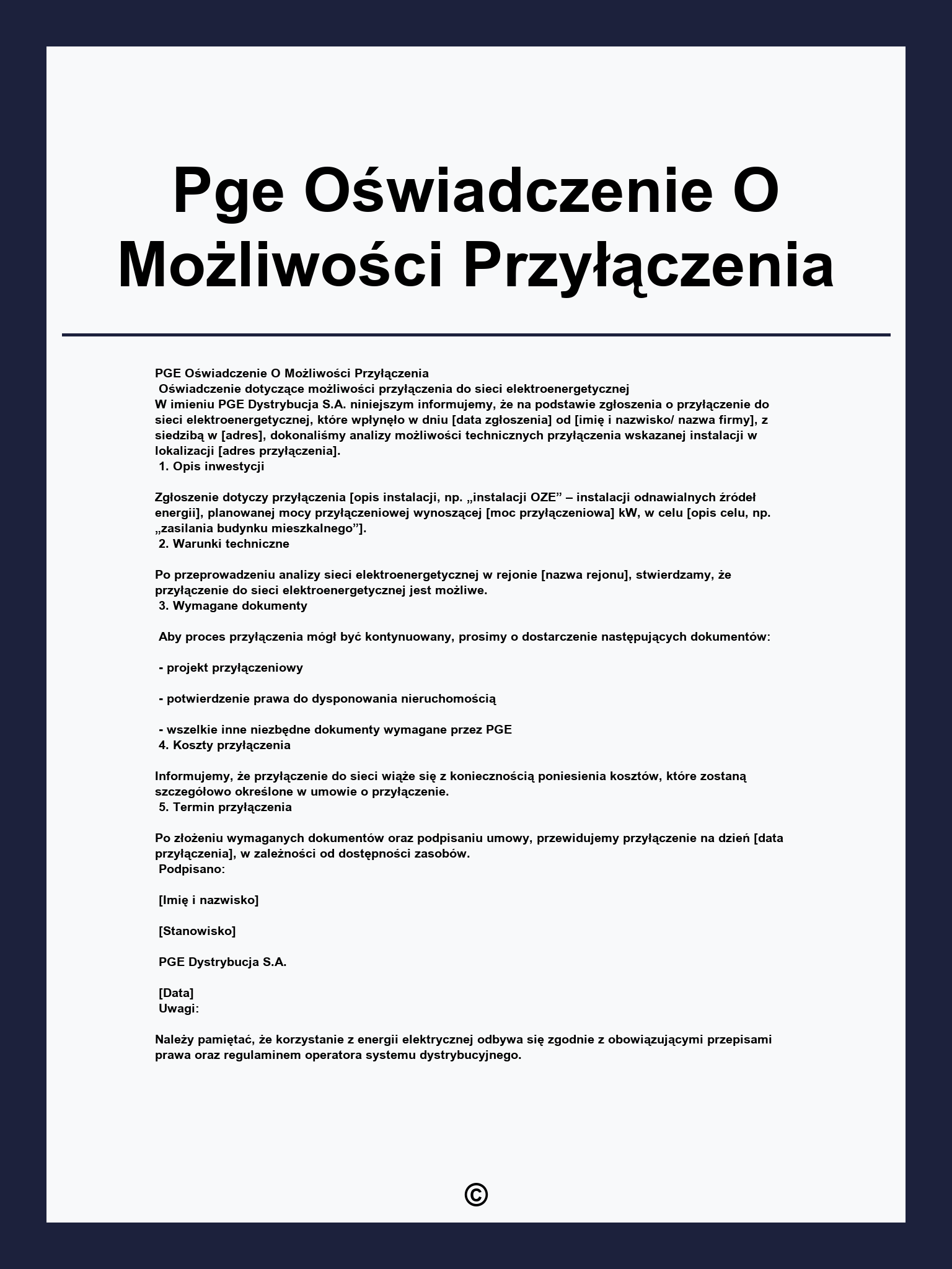 Pge Oświadczenie O Możliwości Przyłączenia