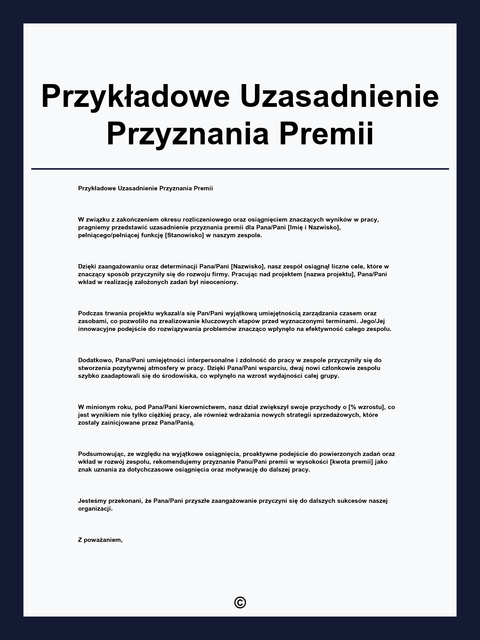 Przykładowe Uzasadnienie Przyznania Premii